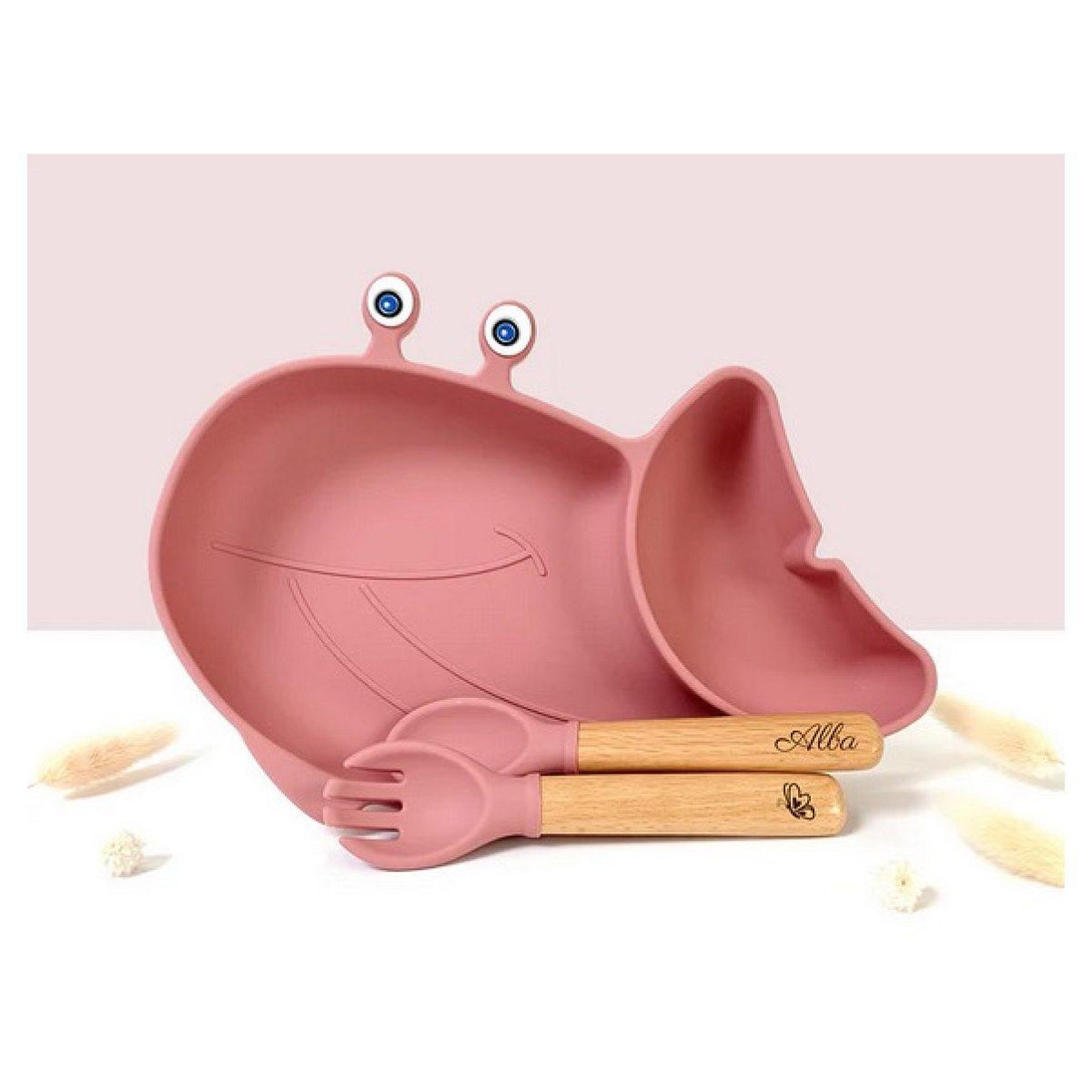 LES PETITS CITRONS Set repas et couvert baleine - rose