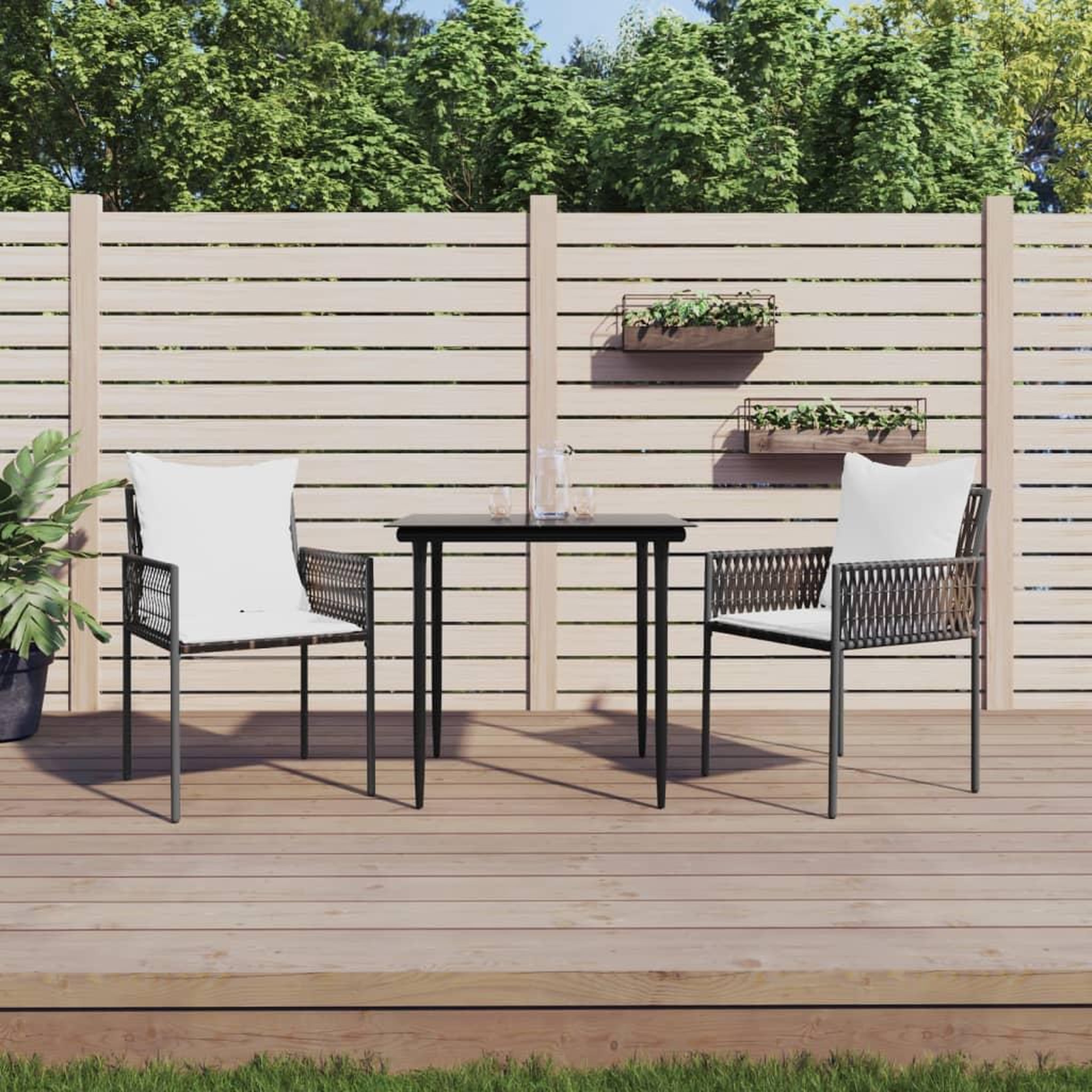 VIDAXL Ensemble a manger de jardin 3 pcs coussins resine tressee acier