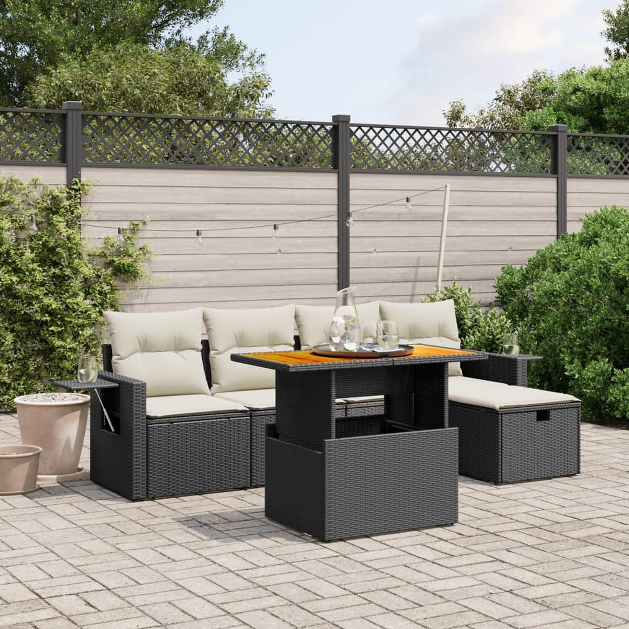 VIDAXL Salon de jardin 6 pcs avec coussins noir resine tressee