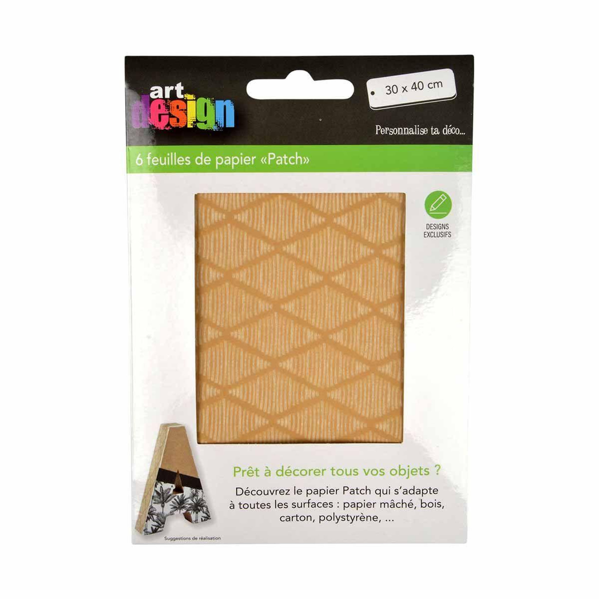 Voir la diapositive 2 : HOMEA Lot de 6 Feuilles de Papier Patch  Bamako  30x40cm Beige