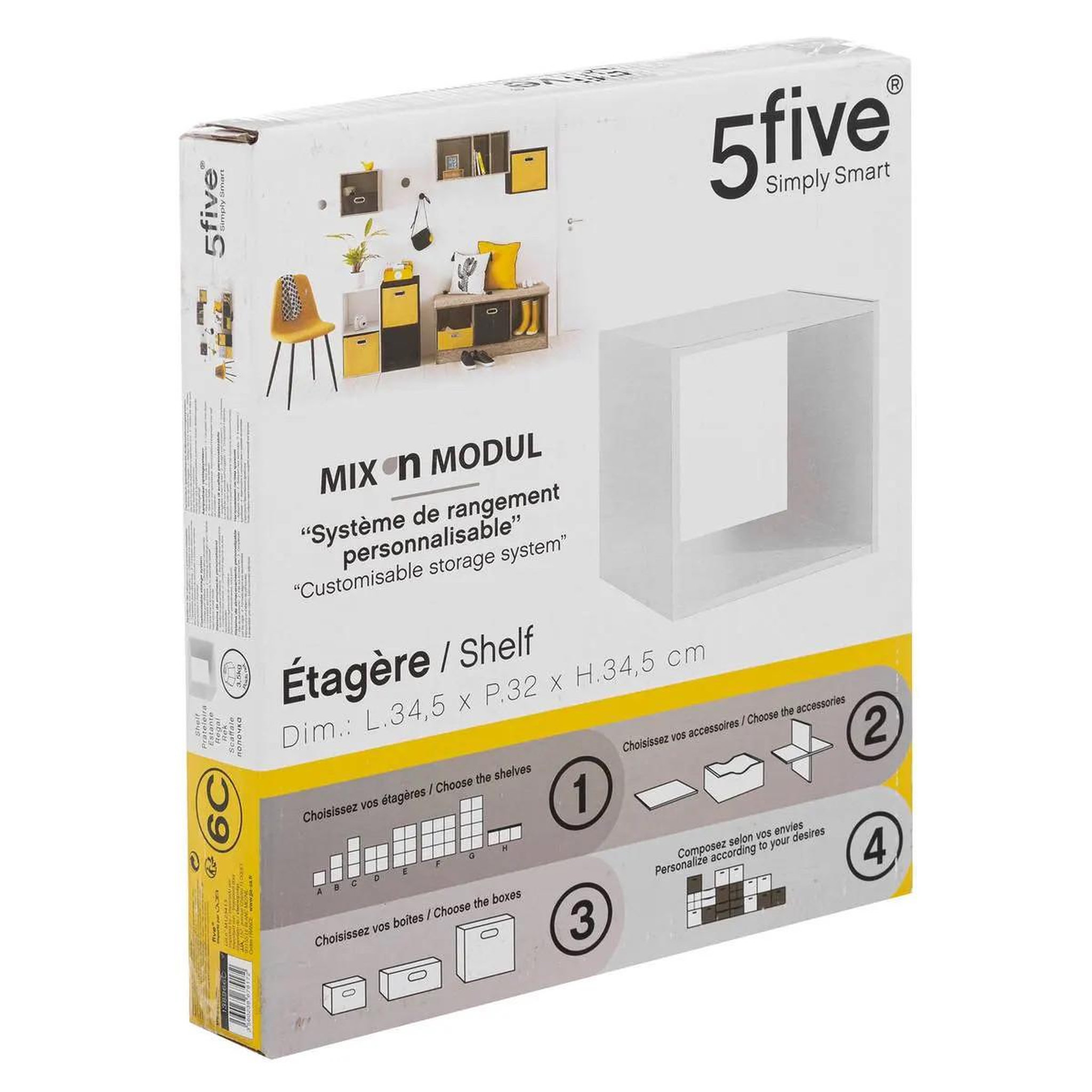 Voir la diapositive 3 : FIVE Étagère 1 case  mix n'modul  34cm blanc
