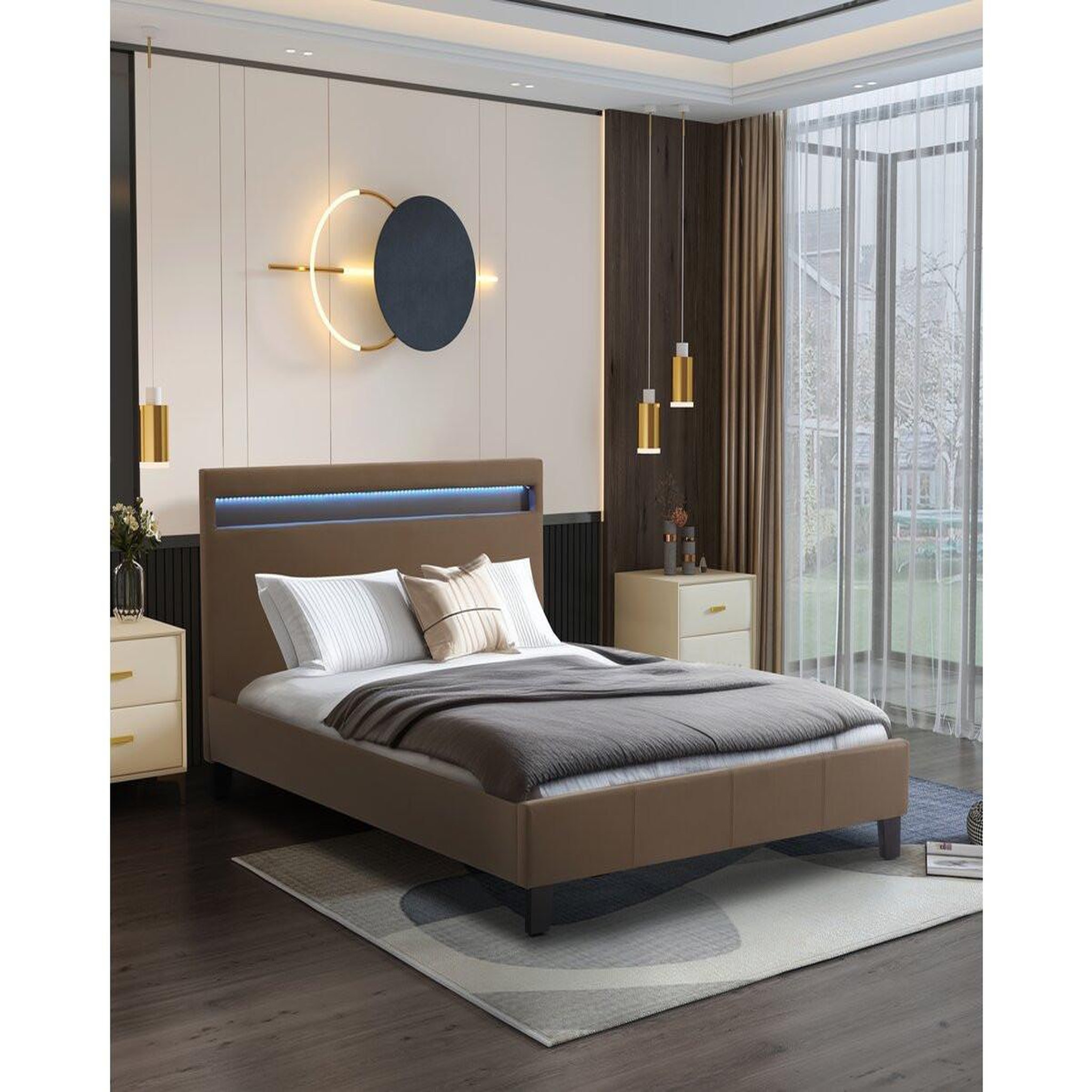 Voir la diapositive 2 : Habitat et Jardin Lit led  maria  - 140 x 190 cm - taupe
