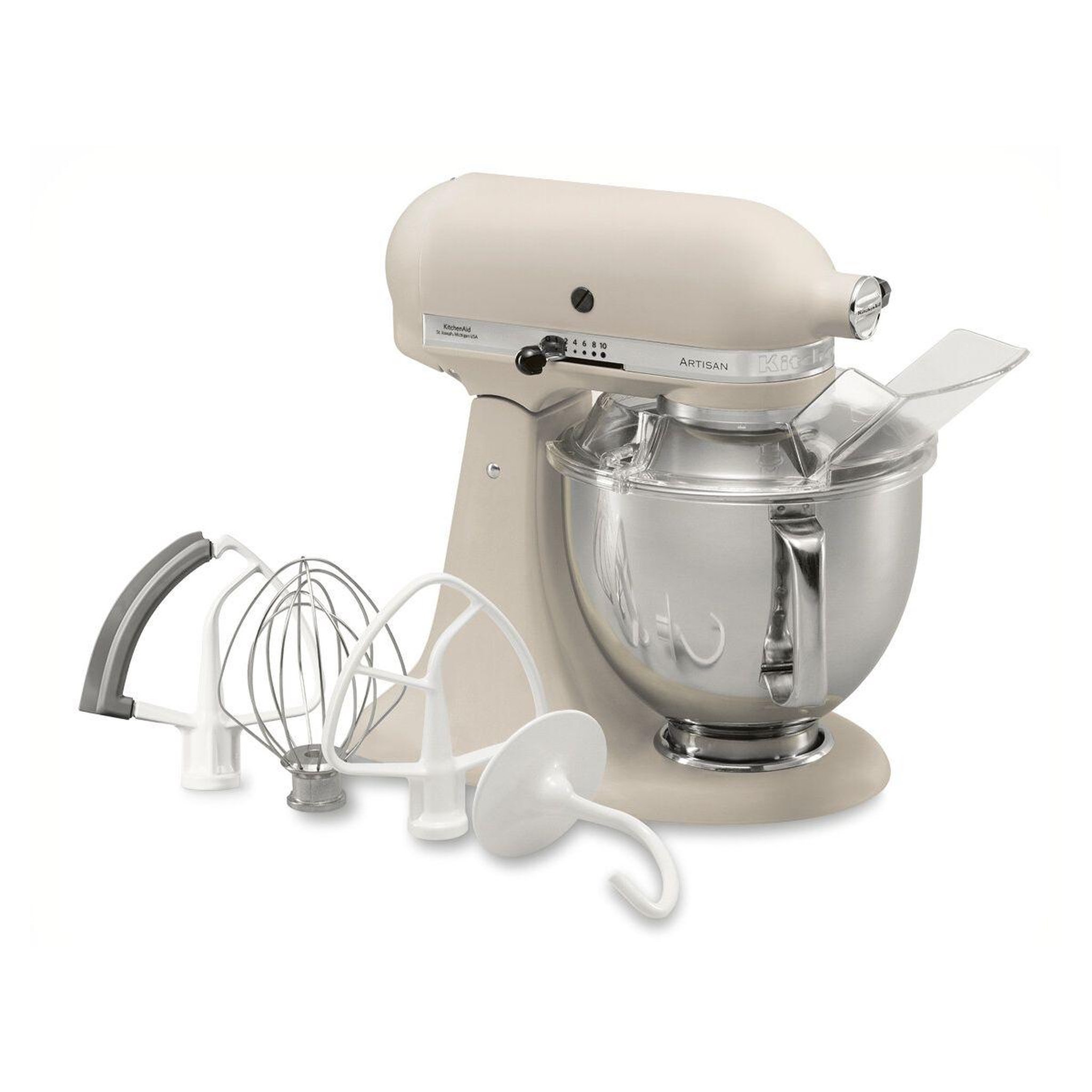 Voir la diapositive 2 : KitchenAid Robot pâtissier 5KSM175PSEFL graine de lin, 4,8 L, bol avec poignée + bol 3 L, batteur souple et couvercle