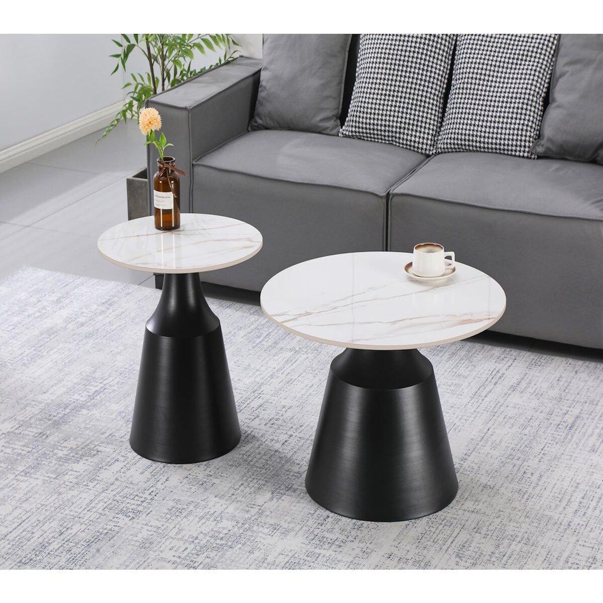 Habitat et Jardin Lot de 2 tables basses gigognes en céramique  Vulca  - 70 x 70 x 43 cm - Blanc