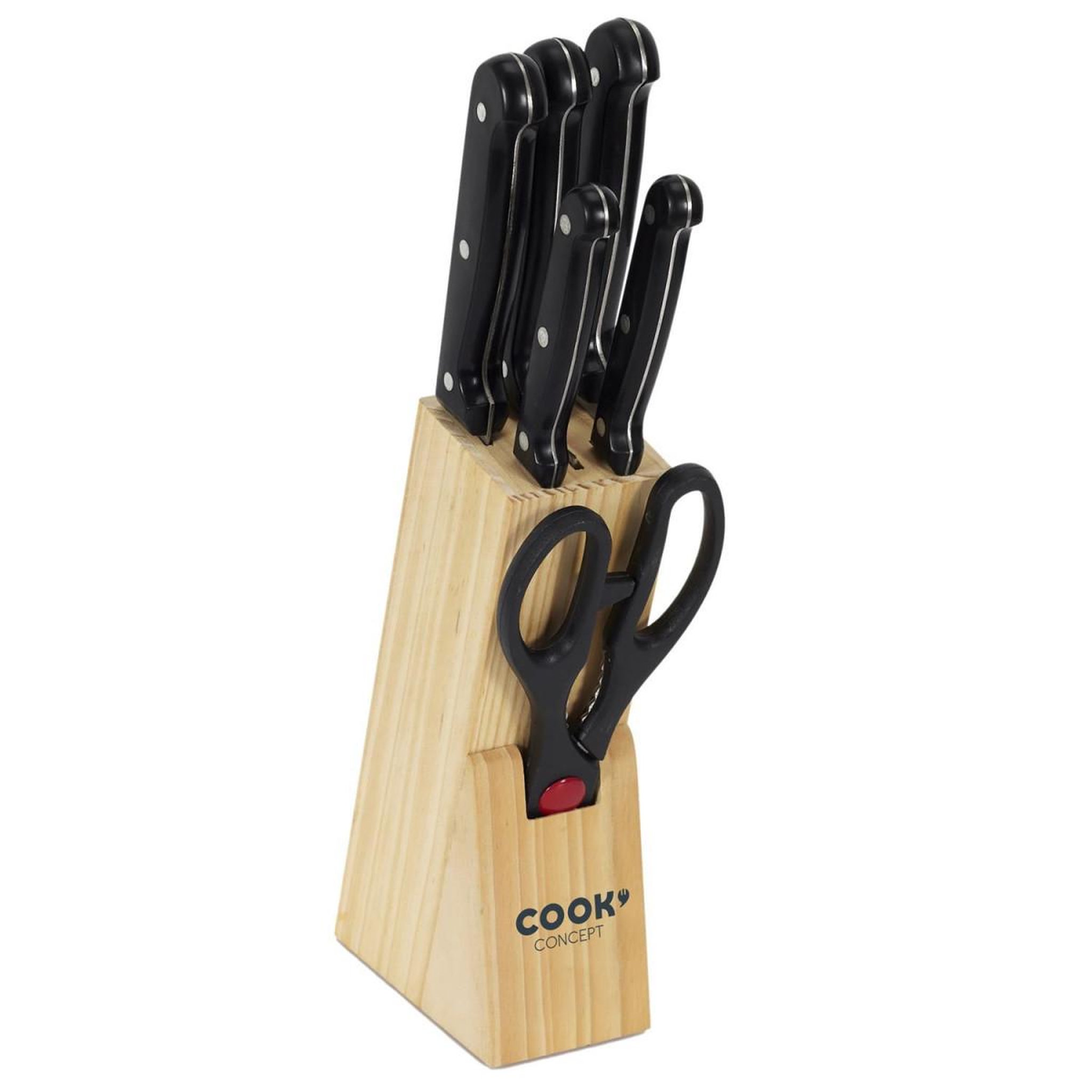 COOK CONCEPT Bloc 5 Couteaux & Ciseaux  Inox  35cm Noir