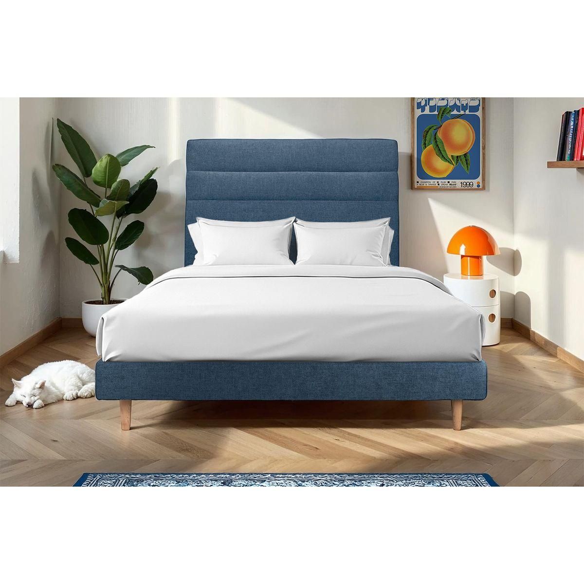 Sommeil de Plomb Lit avec tête de lit lignes tissu et sommier kit - Hauteur totale : 29cm