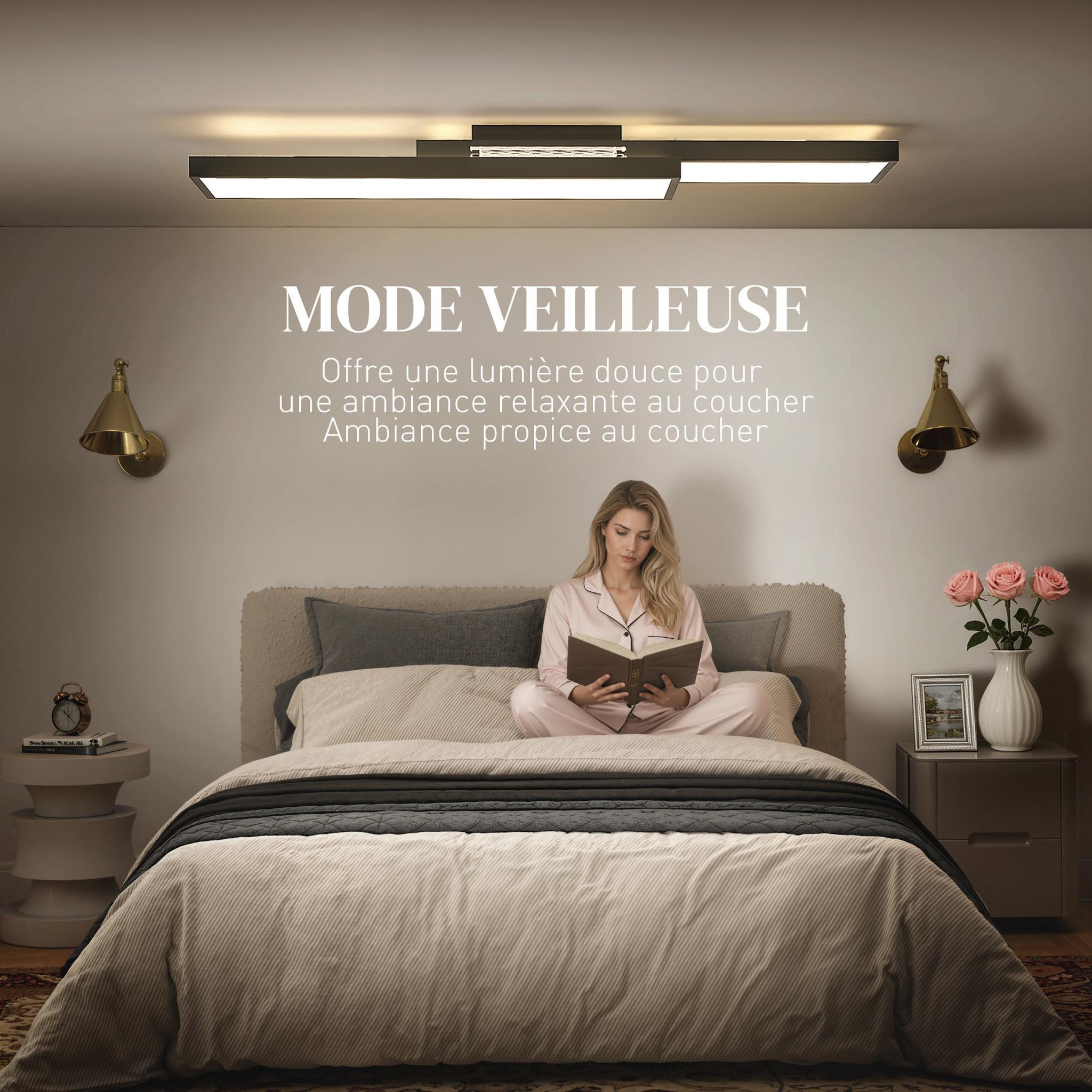 Voir la diapositive 6 : HOMCOM Plafonnier led design couleur luminosité réglable 43w télécommande acier noir pvc transparent
