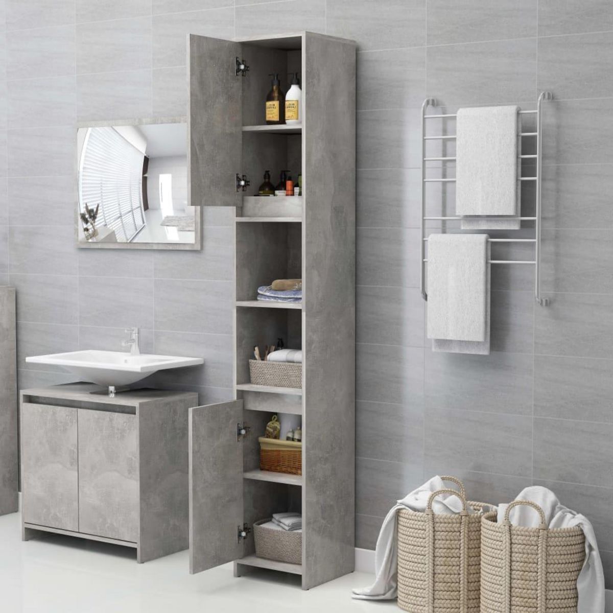 VIDAXL Armoire de salle de bain Gris beton Bois d'ingenierie