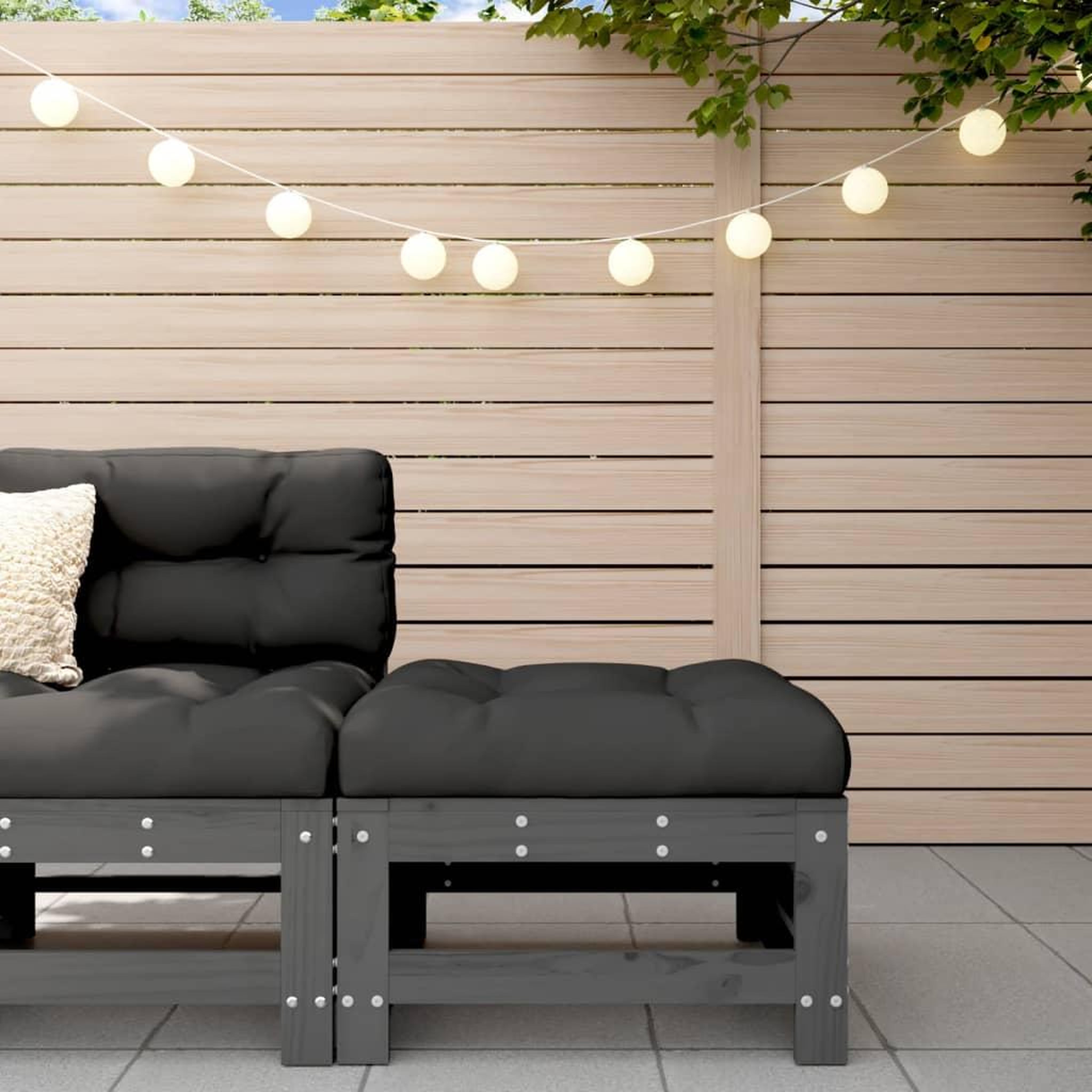VIDAXL Repose-pied de jardin avec coussin gris bois de pin massif