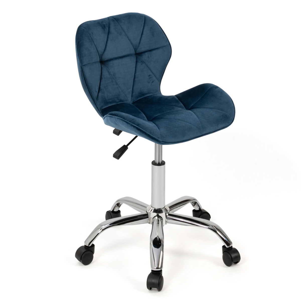 ID MARKET Chaise de bureau ROBINE velours bleu à roulettes
