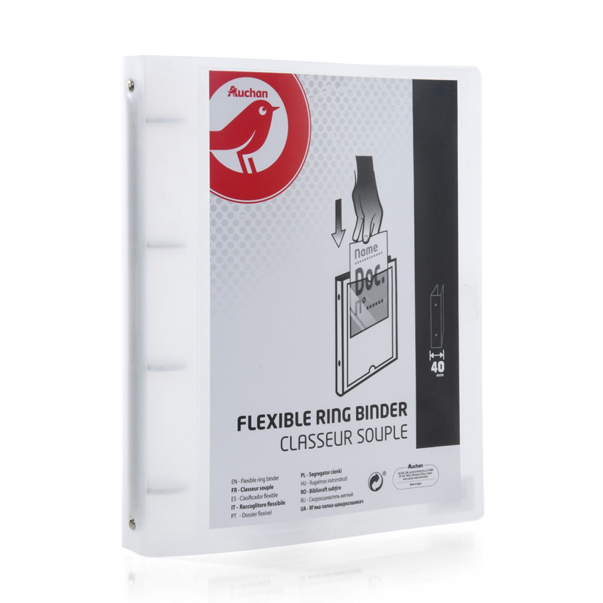 AUCHAN Classeur 24x32cm souple dos 40mm personnalisable blanc