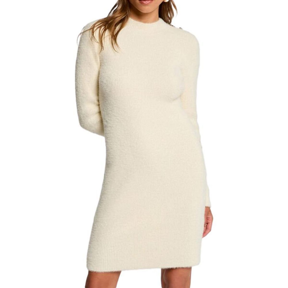 MORGAN Robe Ecru Femme Morgan Duveteuse