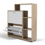 ID MARKET Meuble à chaussures 12 paires KLARK imitation hêtre 2 portes blanches avec étagère