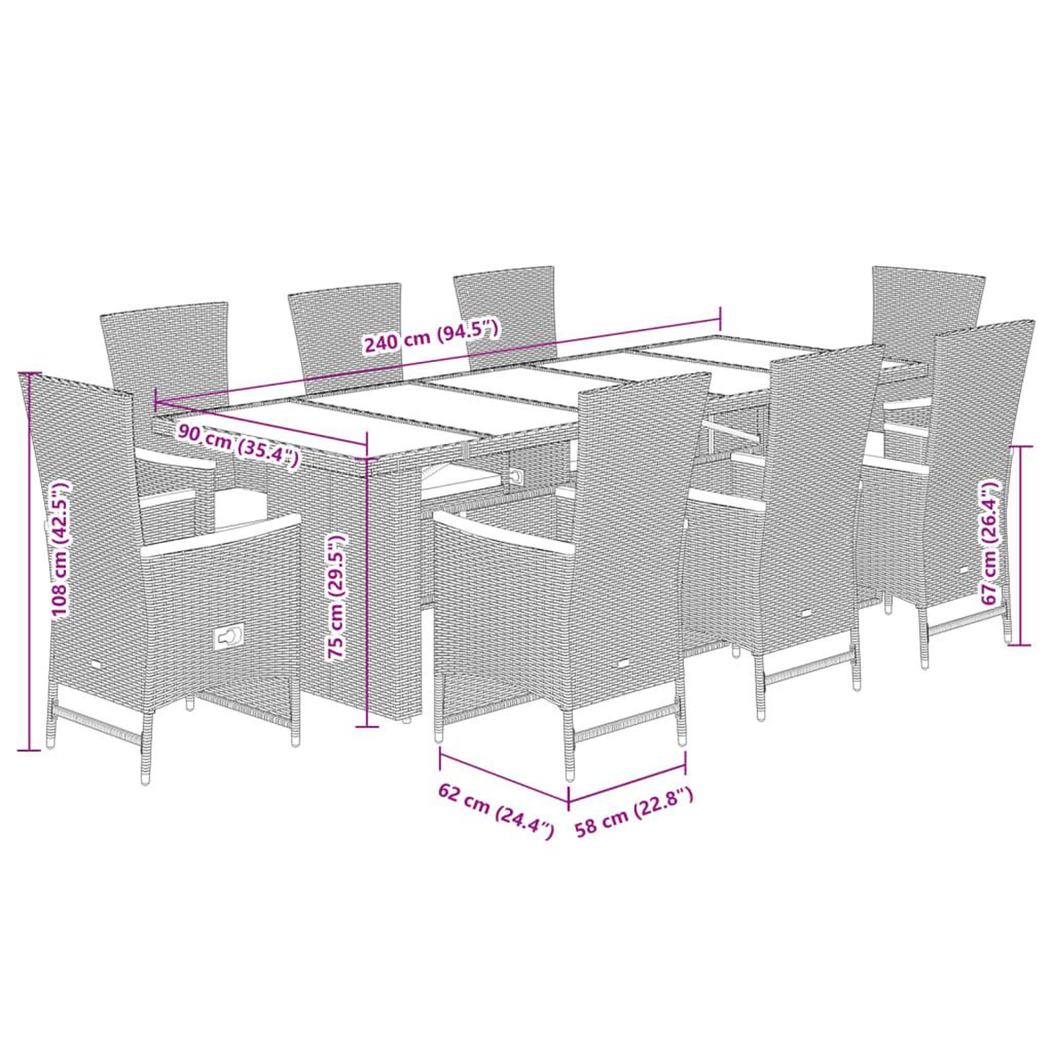 Voir la diapositive 6 : VIDAXL Ensemble a manger de jardin 9 pcs coussins gris resine tressee