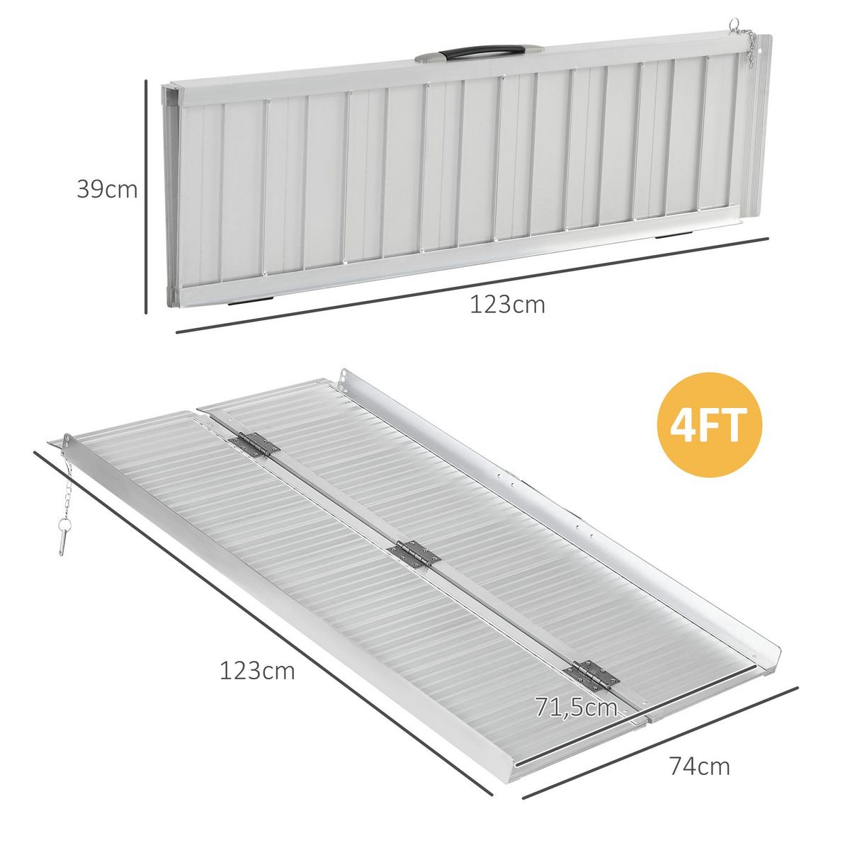 HOMCOM Rampe de fauteuil roulant rampe de chargement antidérapante pliable avec bordures de sécurité max. 270 Kg alu