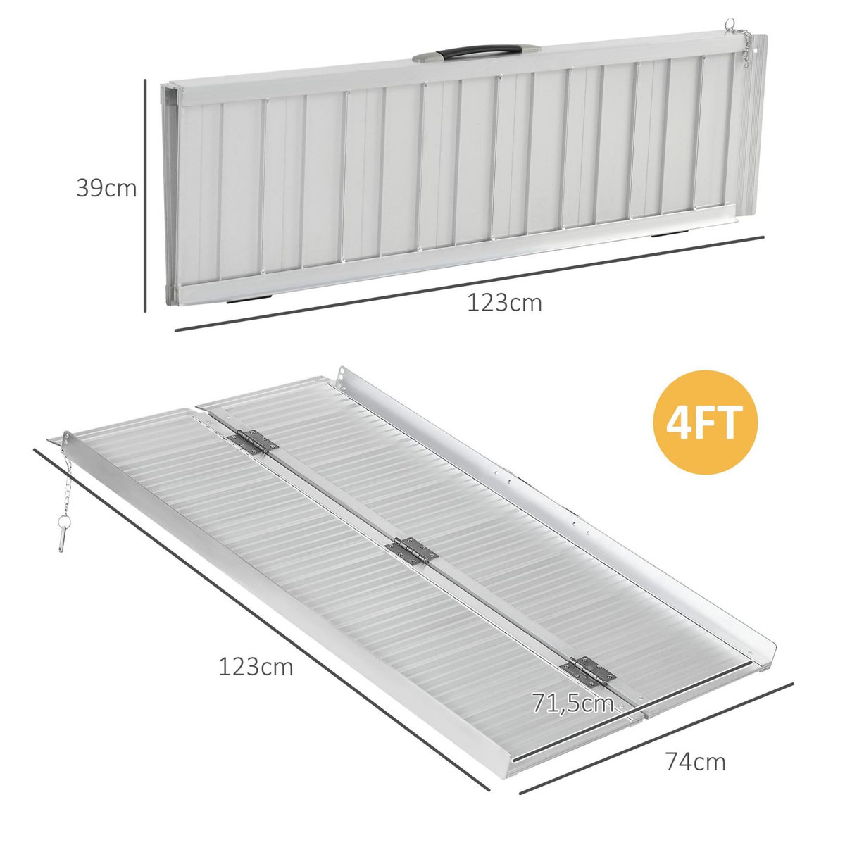 HOMCOM Rampe de fauteuil roulant rampe de chargement antidérapante pliable avec bordures de sécurité max. 270 Kg alu
