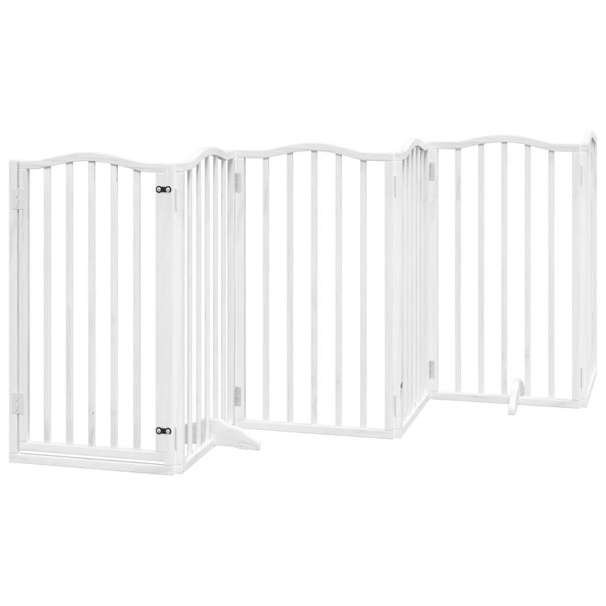 VIDAXL Barriere pour chiens et porte 6 panneaux blanc bois de peuplier