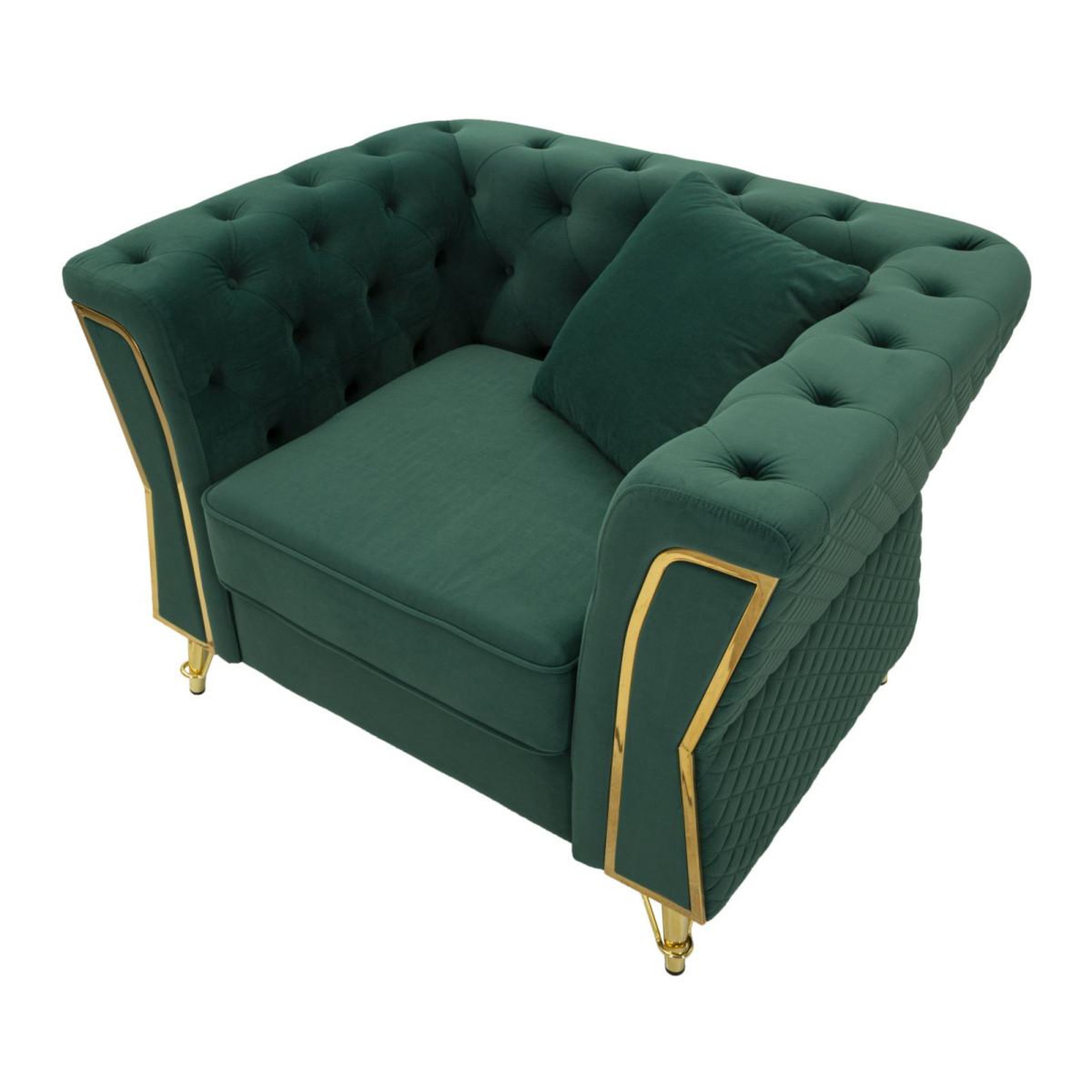 Voir la diapositive 4 : Paris Prix Fauteuil en velours capitonné  emy  104cm vert