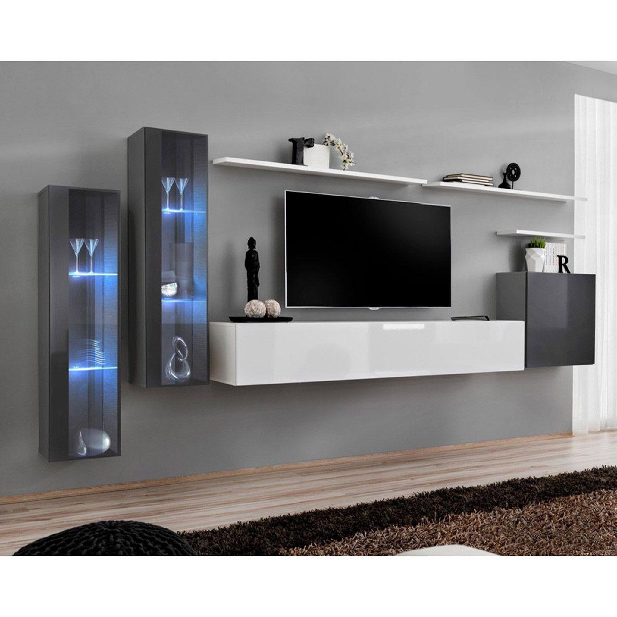 Voir la diapositive 1 : Paris Prix Meuble TV Mural Design  Switch XI  330cm Gris & Blanc