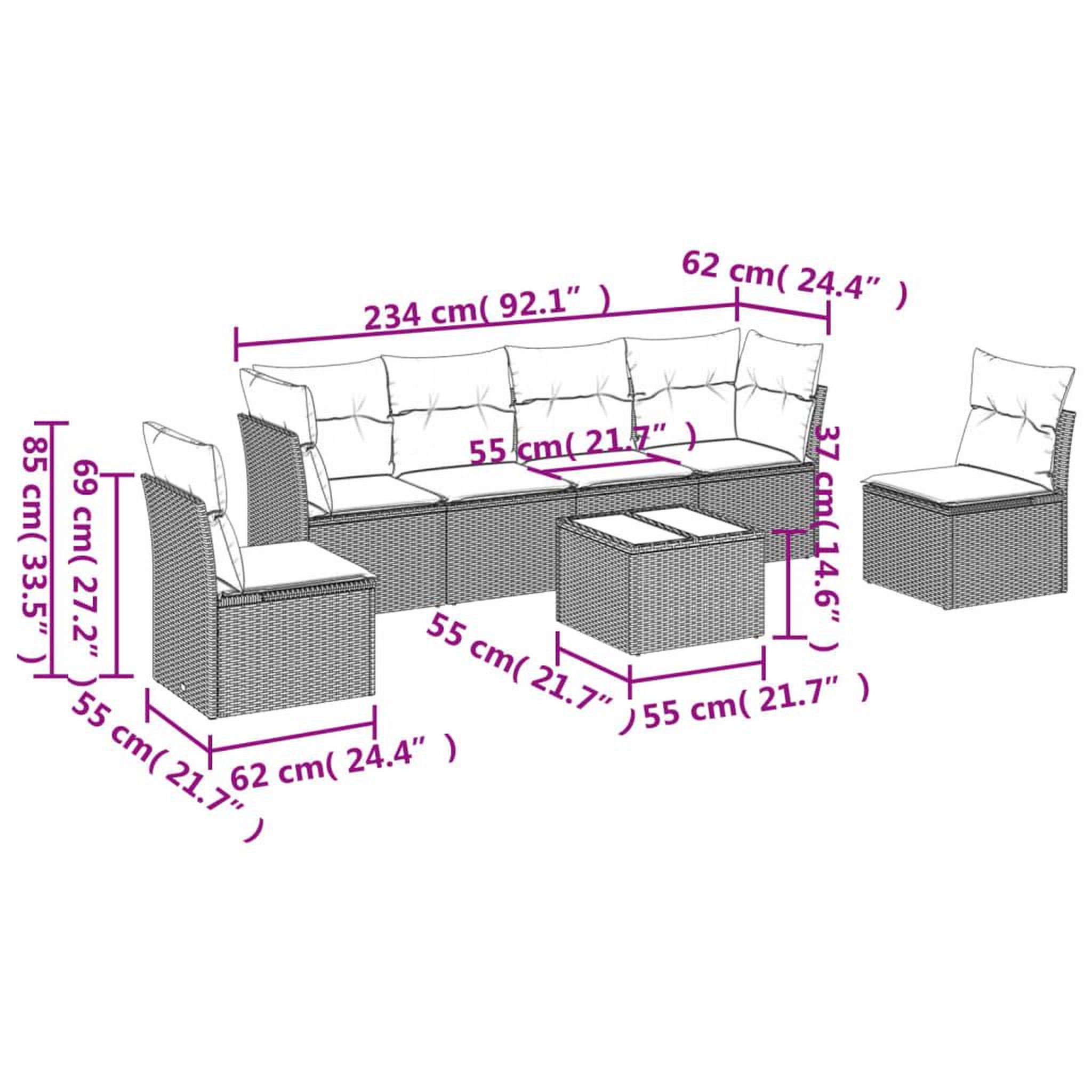 Voir la diapositive 4 : VIDAXL Salon de jardin avec coussins 7 pcs gris clair resine tressee