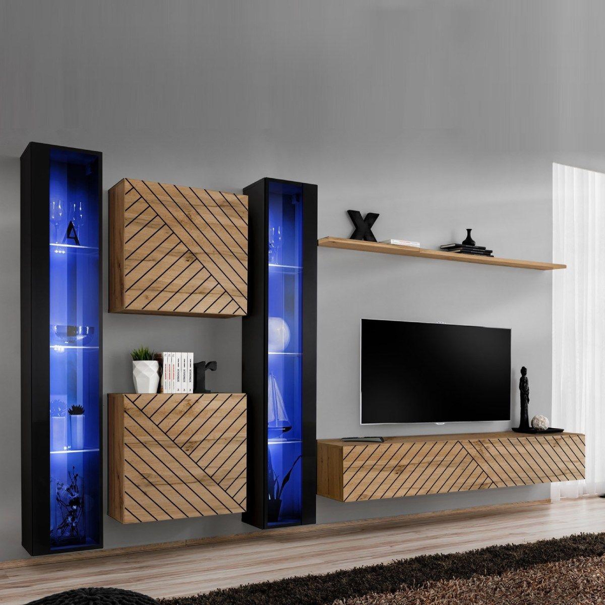 Paris Prix Ensemble meuble tv  switch lamel xvi  330cm naturel & noir