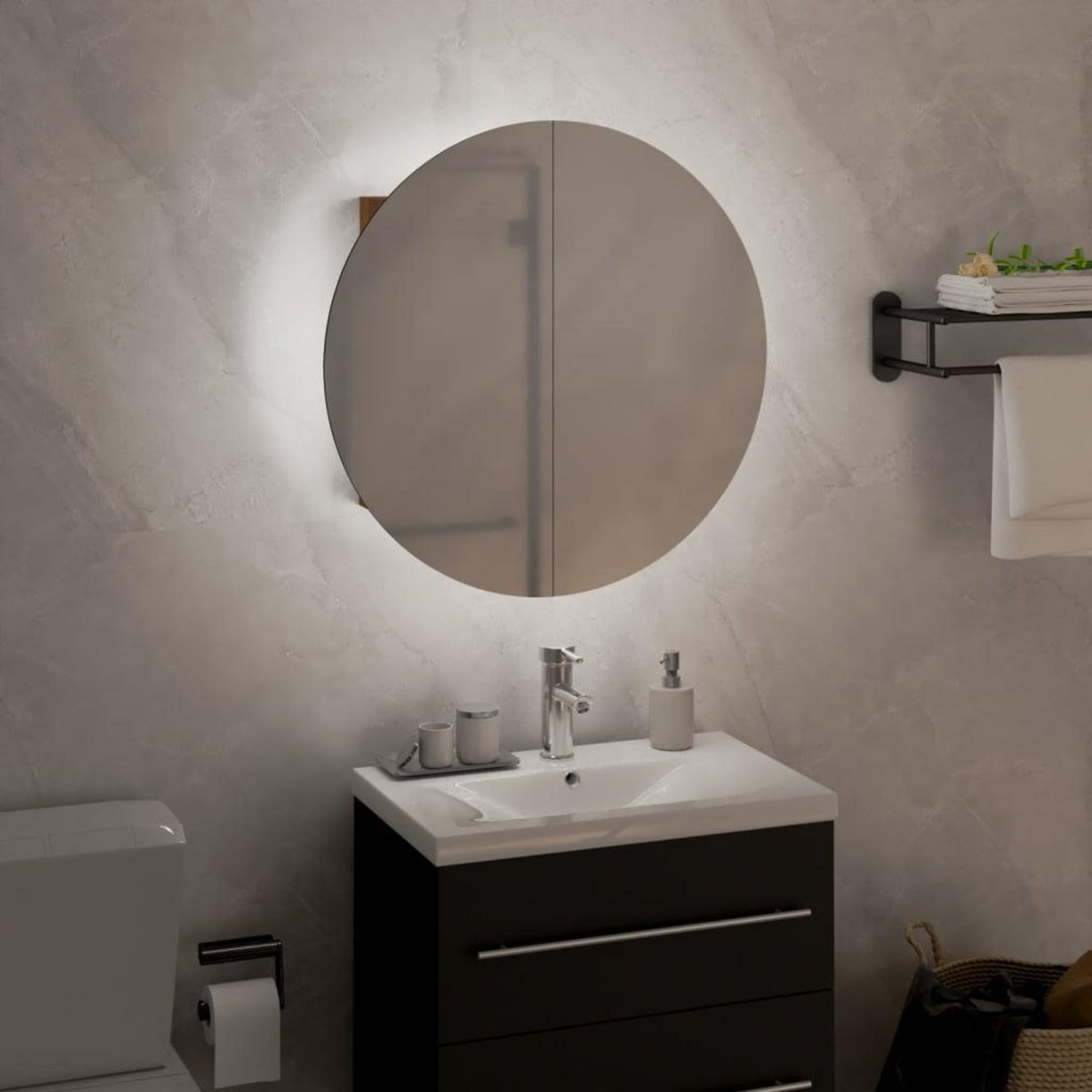 VIDAXL Armoire de salle de bain miroir rond et LED Chene 40x40x17,5 cm