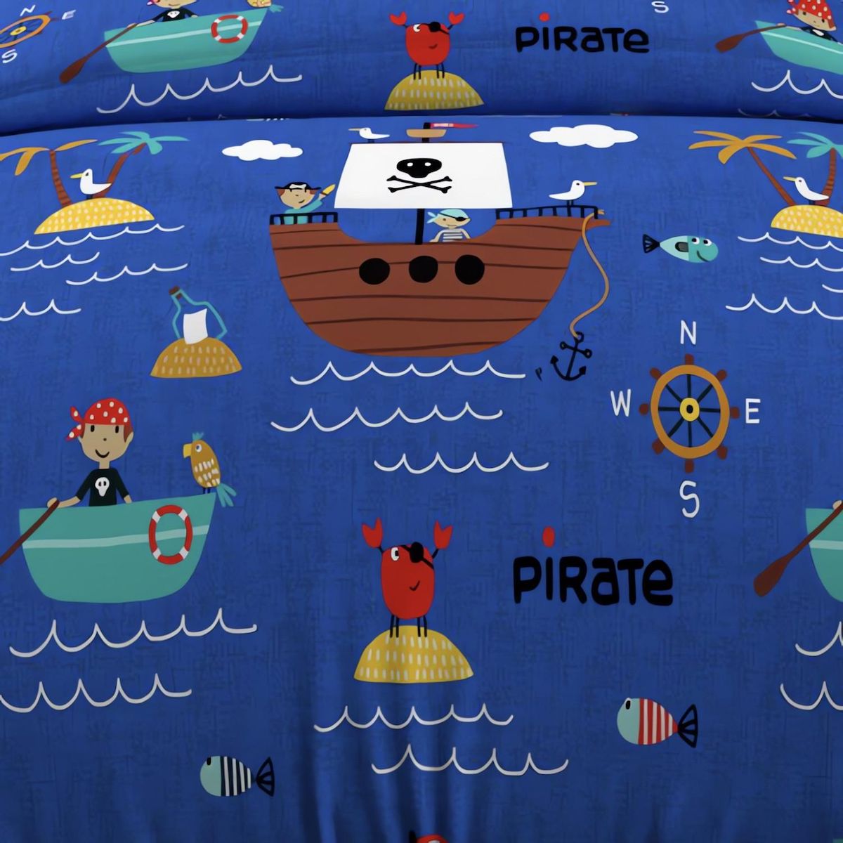 SOLEIL D'OCRE Parure housse de couette 120x150 cm PIRATES bleu, 100% coton 57 fils/cm2, par Soleil d'Ocre