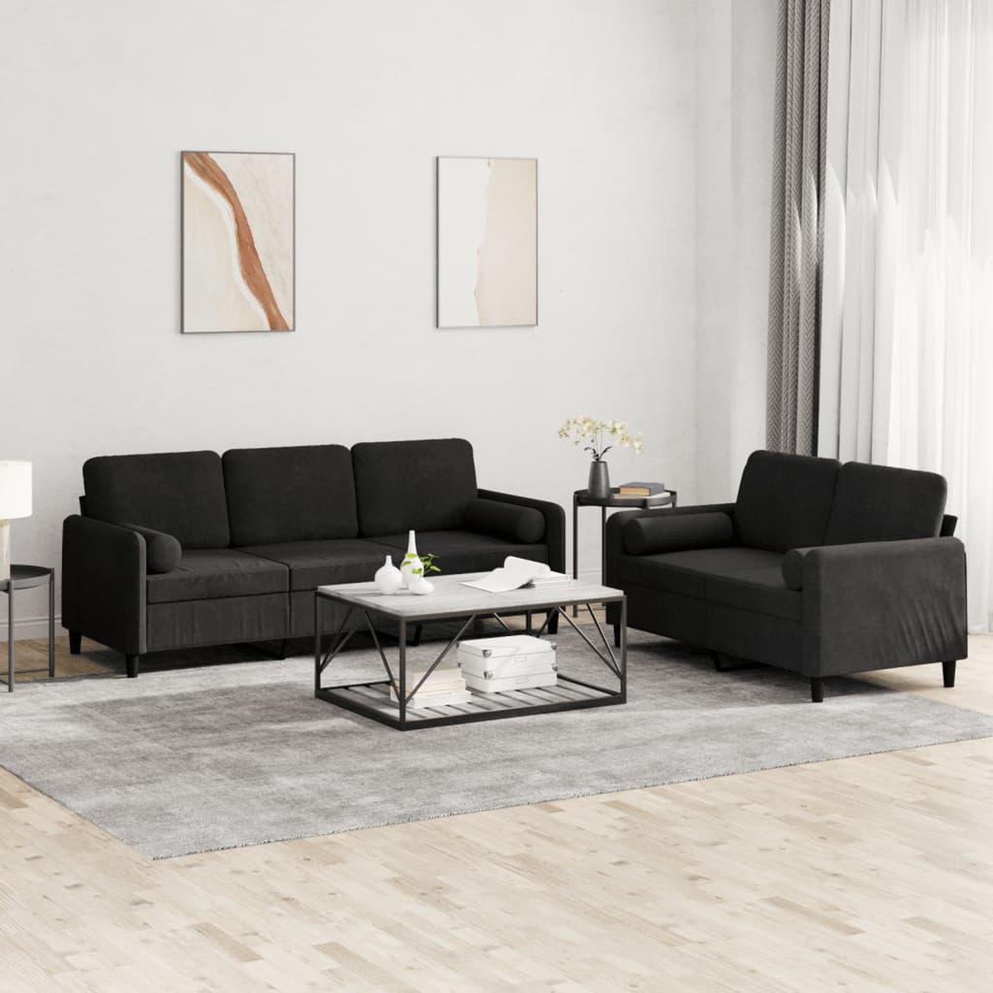VIDAXL Ensemble de canapes 2 pcs avec coussins noir velours