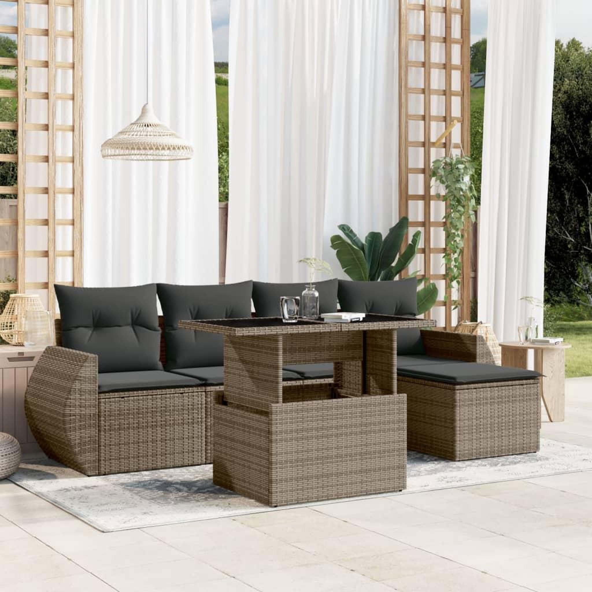 VIDAXL Salon de jardin 6 pcs avec coussins gris resine tressee