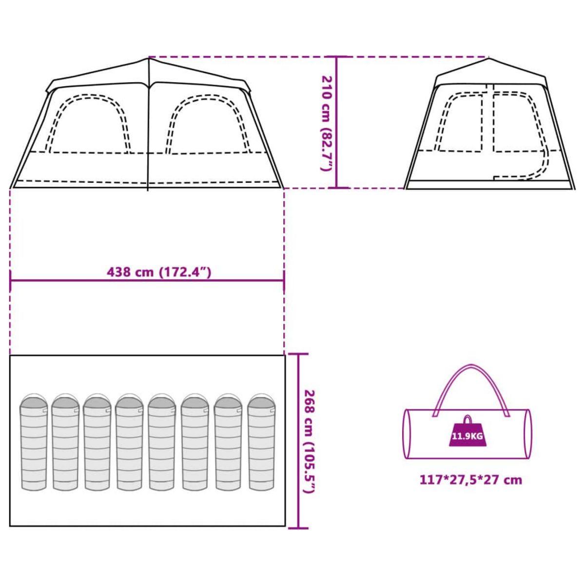 VIDAXL Tente familiale a dome 8 personnes vert liberation rapide
