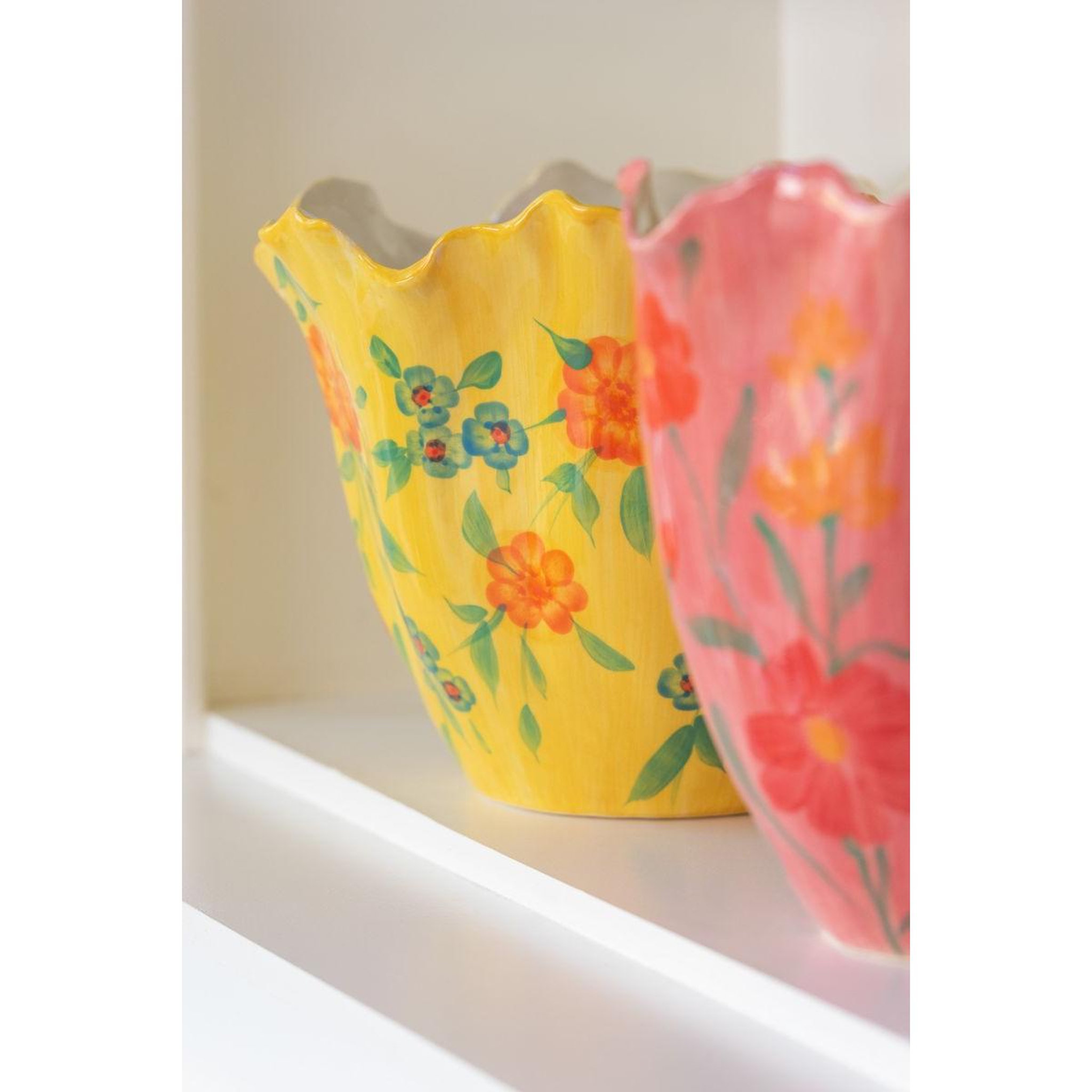Voir la diapositive 2 : J-LINE Vase déco fleurs en argile  alegria  32cm rose