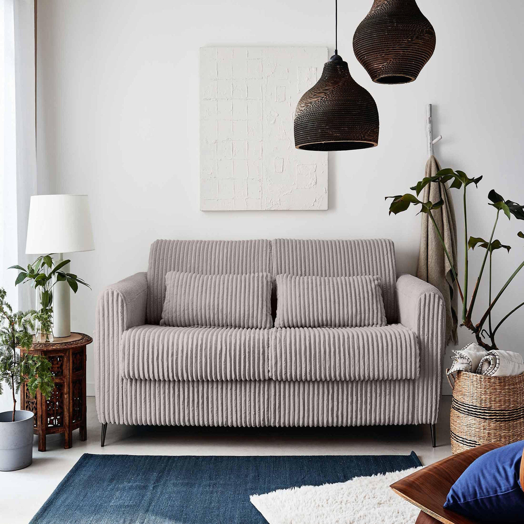 Voir la diapositive 6 : LISA DESIGN Owen - canapé 3 places convertible express couchage quotidien 140 cm matelas 12 cm en velours côtelé grosses côtes