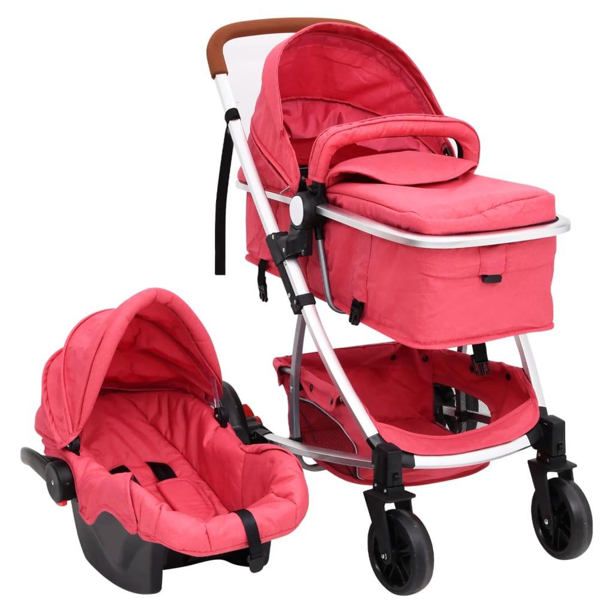 Voir la diapositive 1 : VIDAXL Poussette pour bebe 3-en-1 Rouge Aluminium
