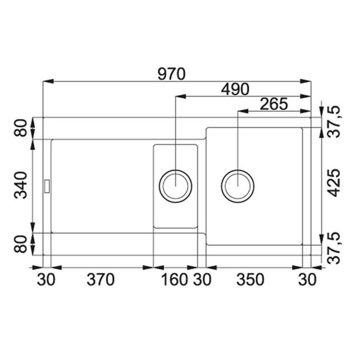 franke Evier à encastrer 60cm onyx avec siphon - 459464