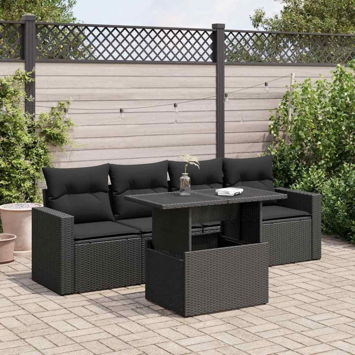 VIDAXL Salon de jardin 5 pcs avec coussins noir resine tressee