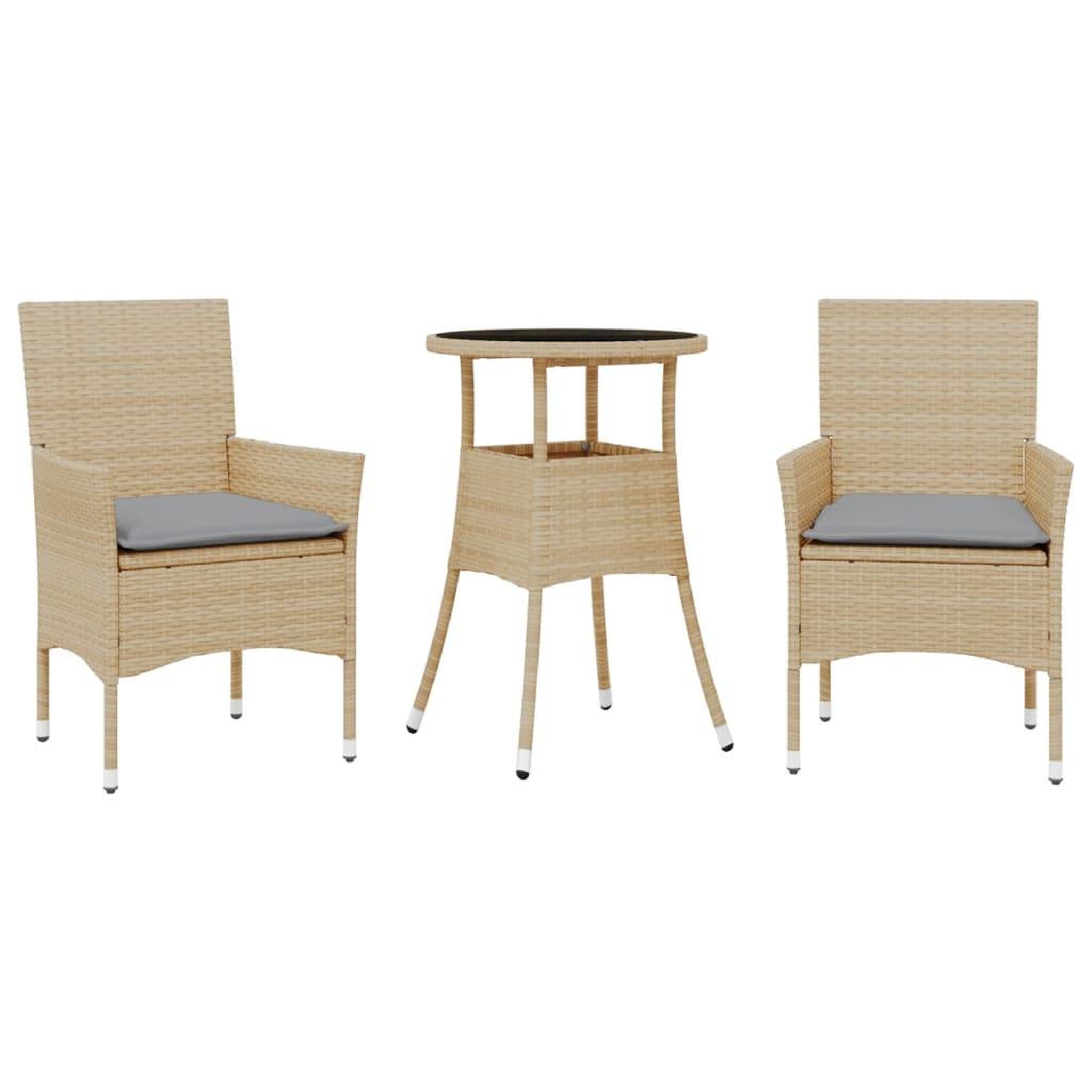 Voir la diapositive 2 : VIDAXL Ensemble a manger de jardin et coussins 3 pcs beige rotin verre