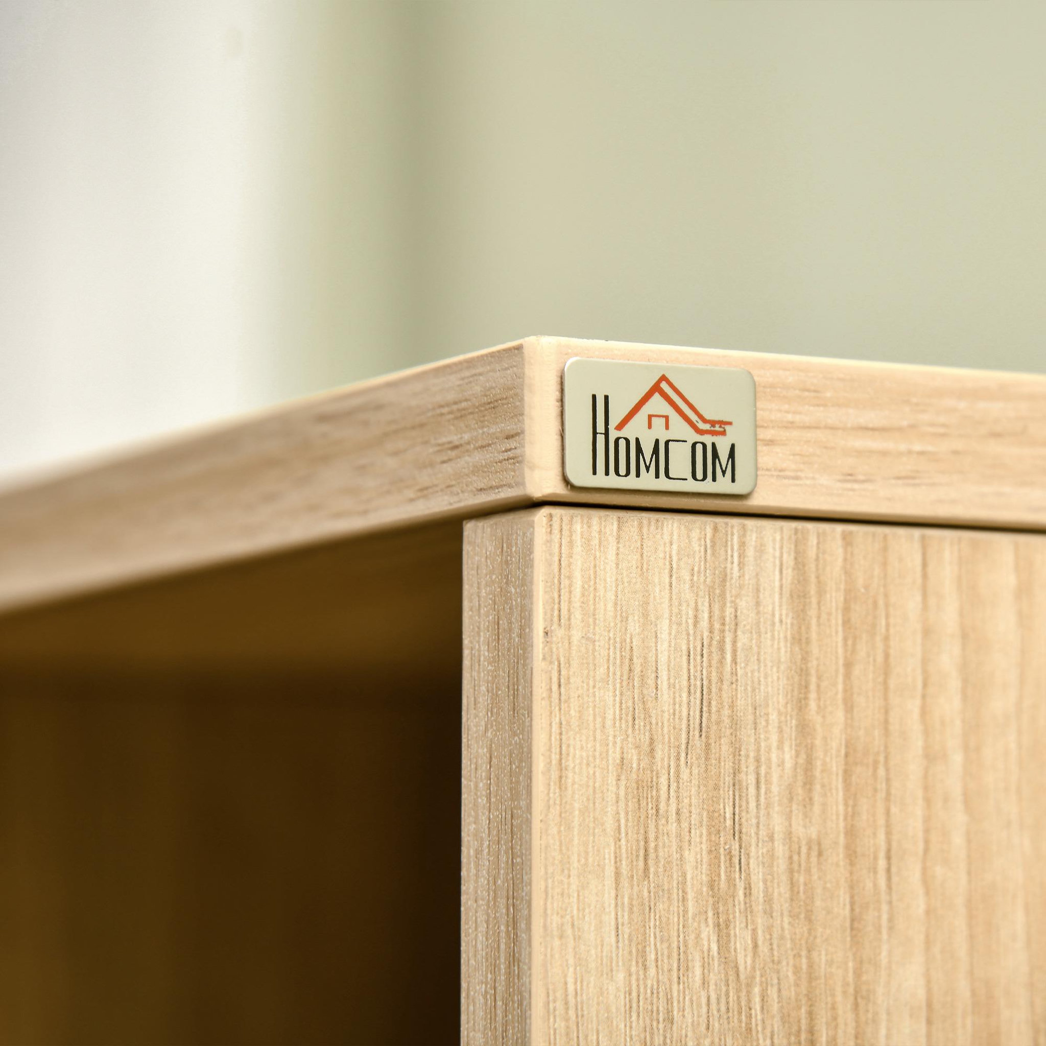 Voir la diapositive 6 : HOMCOM Buffet haut - armoire de cuisine multi-rangement - 3 portes, 4 niches, tiroir - piètement métal noir panneaux particules aspect bois clair