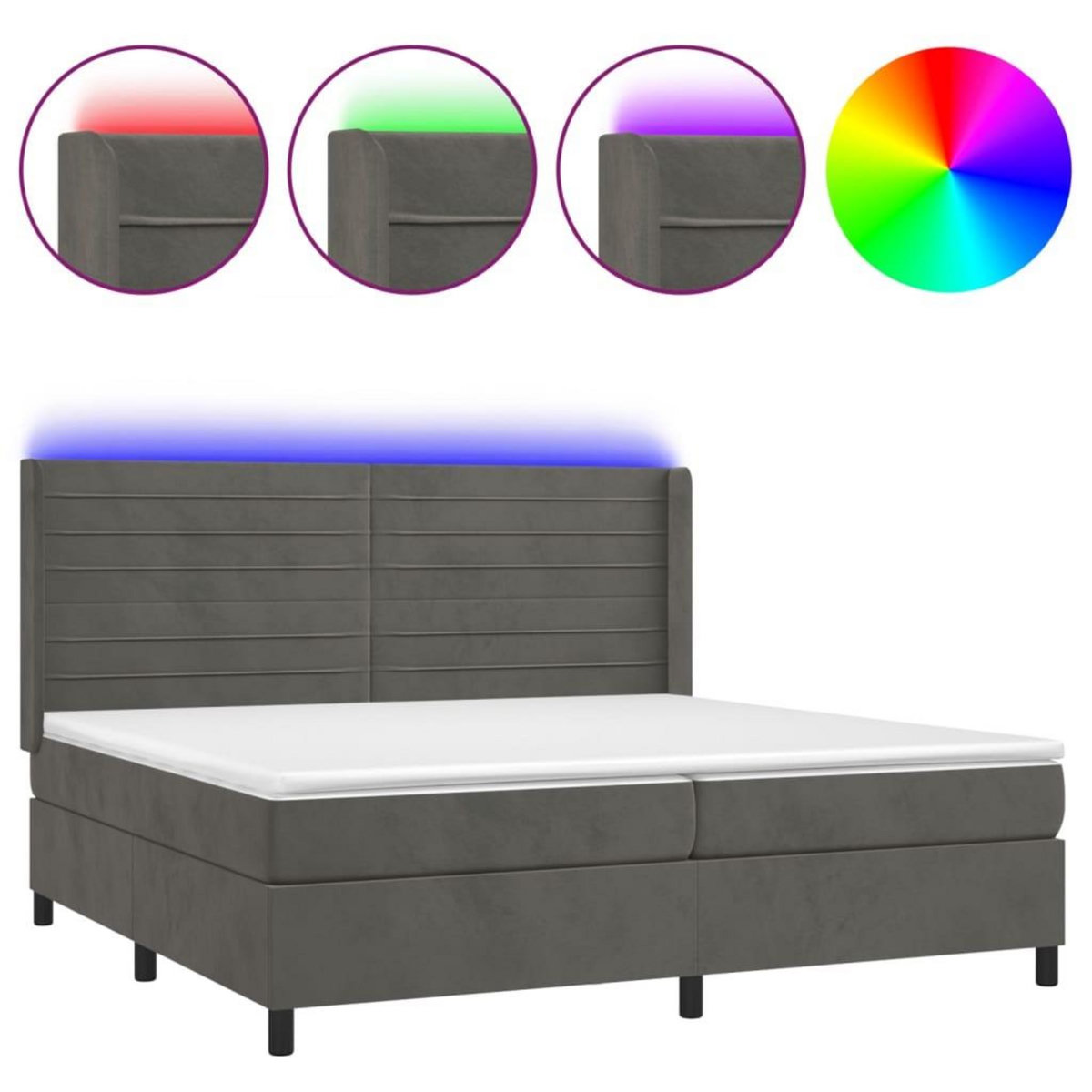 VIDAXL Sommier a lattes de lit matelas et LED Gris fonce 200x200 cm