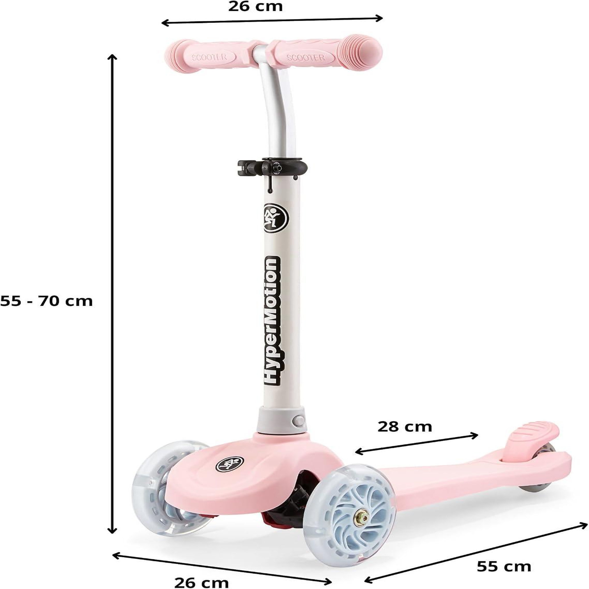 Voir la diapositive 5 : HYPERMOTION Trottinette Enfant 3 Roues Noire avec LED Multicolores, Guidon Réglable, dès 3 Ans