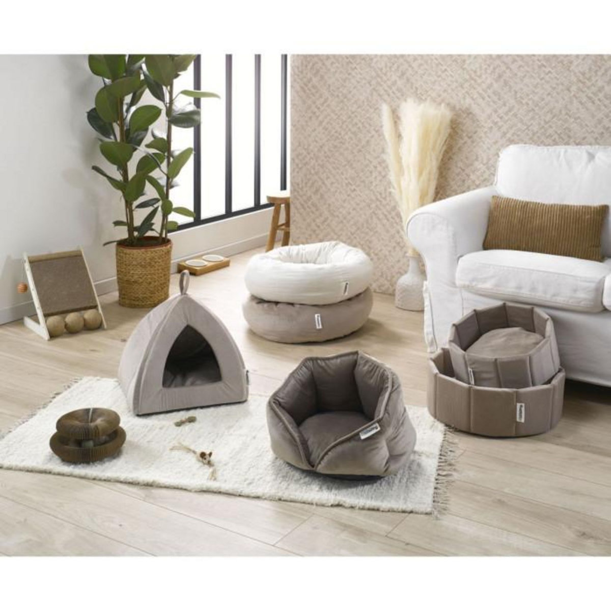 Paris Prix Panier Chien & Chat Velours  Crafty  40cm Écru