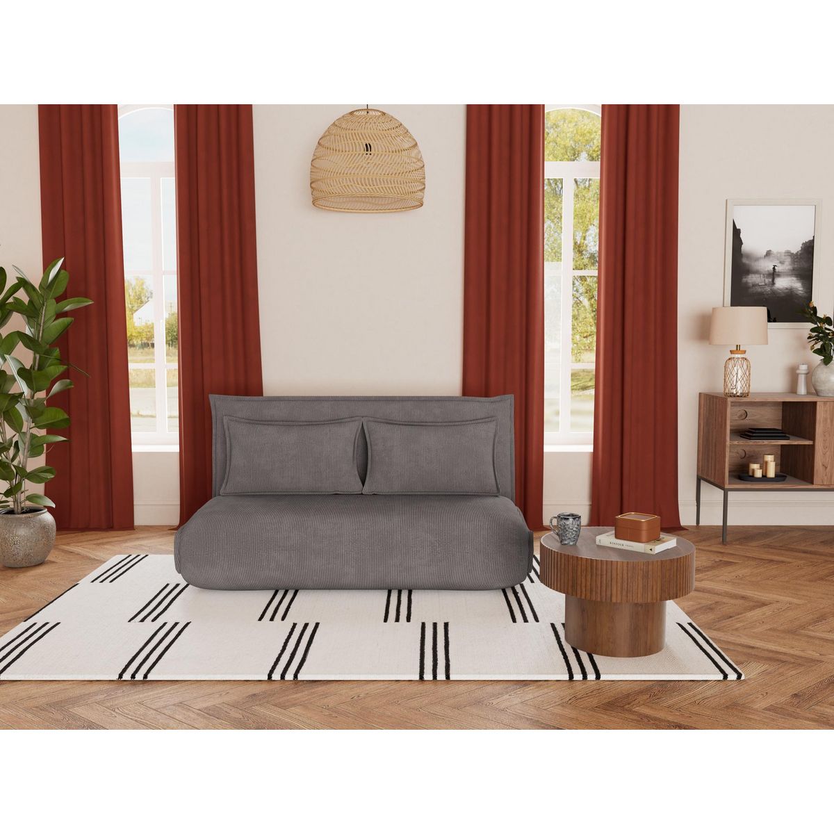 BEST MOBILIER Candice - banquette 2 places convertible clic-clac en velours côtelé