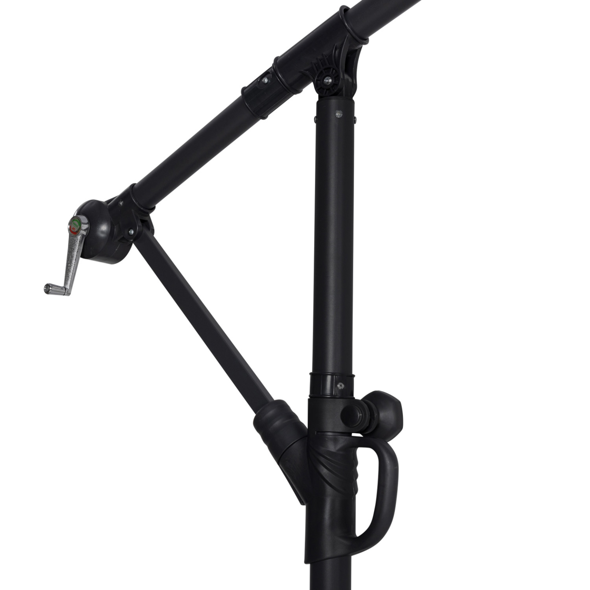 Voir la diapositive 6 : ID MARKET Parasol déporté rotatif 360 ajaccio gris d.3,5m avec 4 dalles et housse