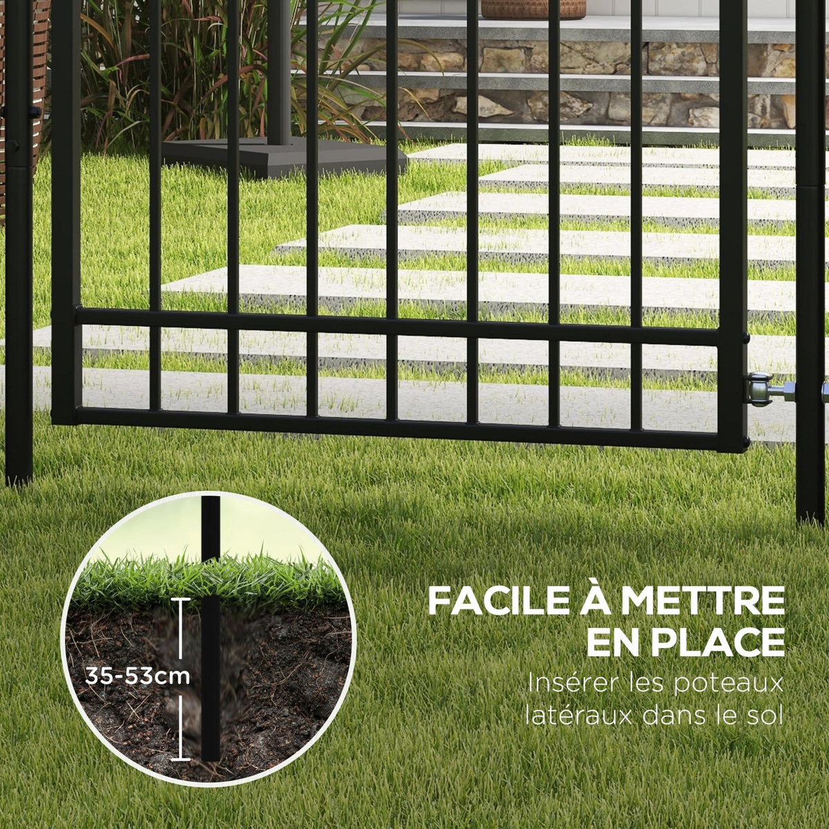 OUTSUNNY Portillon acier galvanisé style fer forgé dim. 107 x 204H cm - serrure, poignée, clés - noir