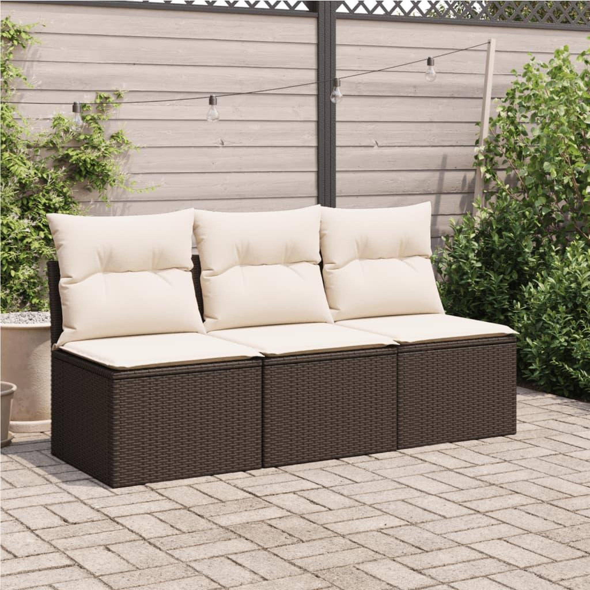 Voir la diapositive 3 : VIDAXL Canape de jardin avec coussins 3 places brun resine tressee