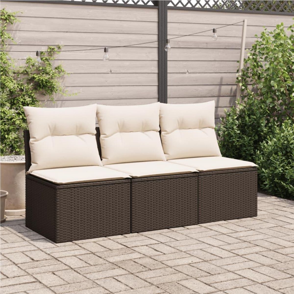 VIDAXL Canape de jardin avec coussins 3 places brun resine tressee