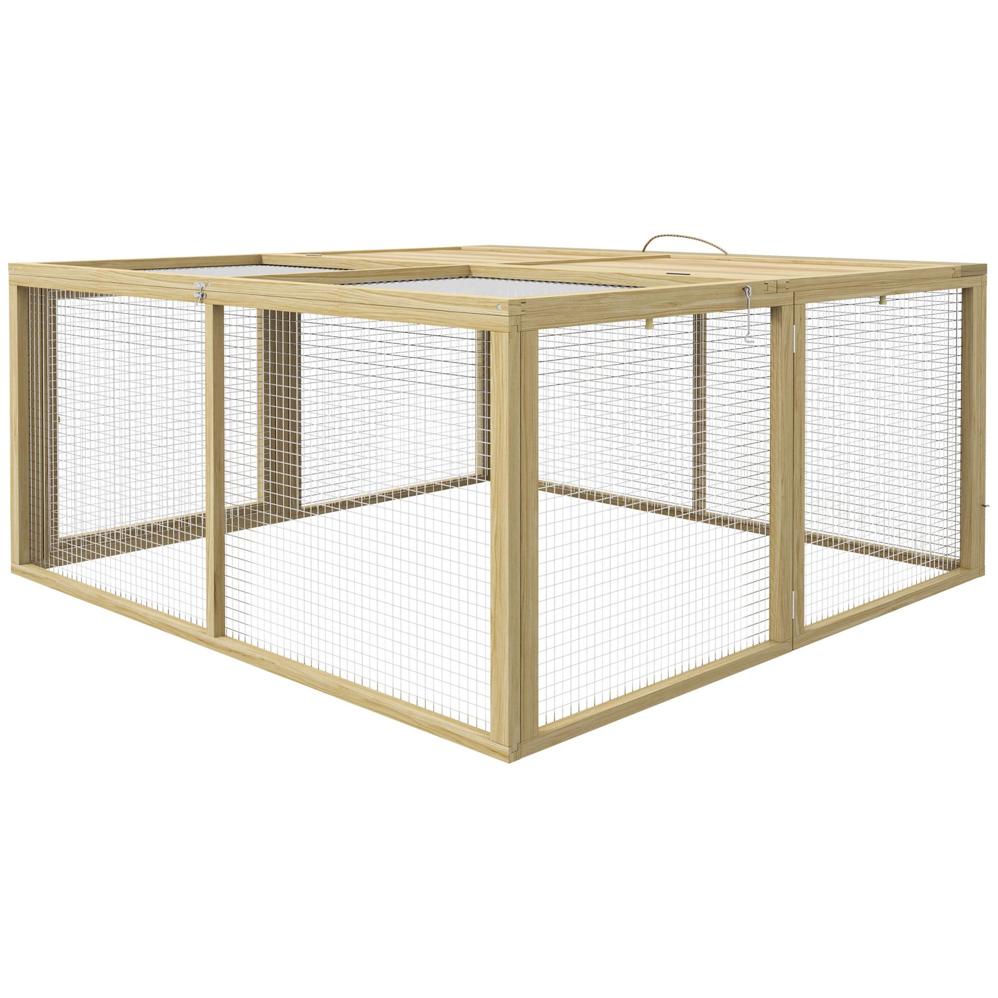 Voir la diapositive 5 : PAWHUT Clapier pliable avec poignée - cage à lapin - toit ouvrant, porte - 120 x 120 x 57 cm - acier bois autoclave
