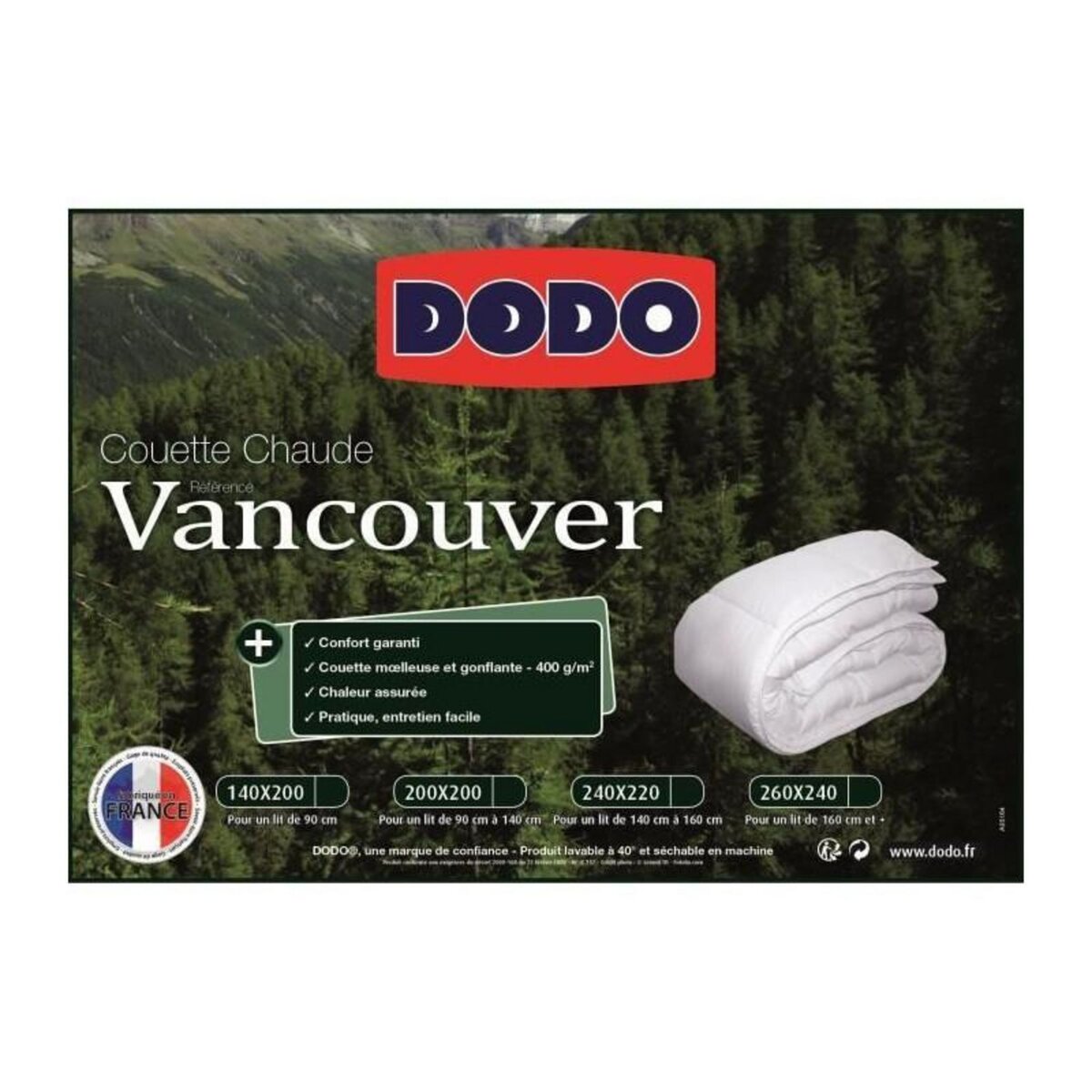 DODO DODO Couette chaude 400gr/m2 VANCOUVER 140x200 cm blanc