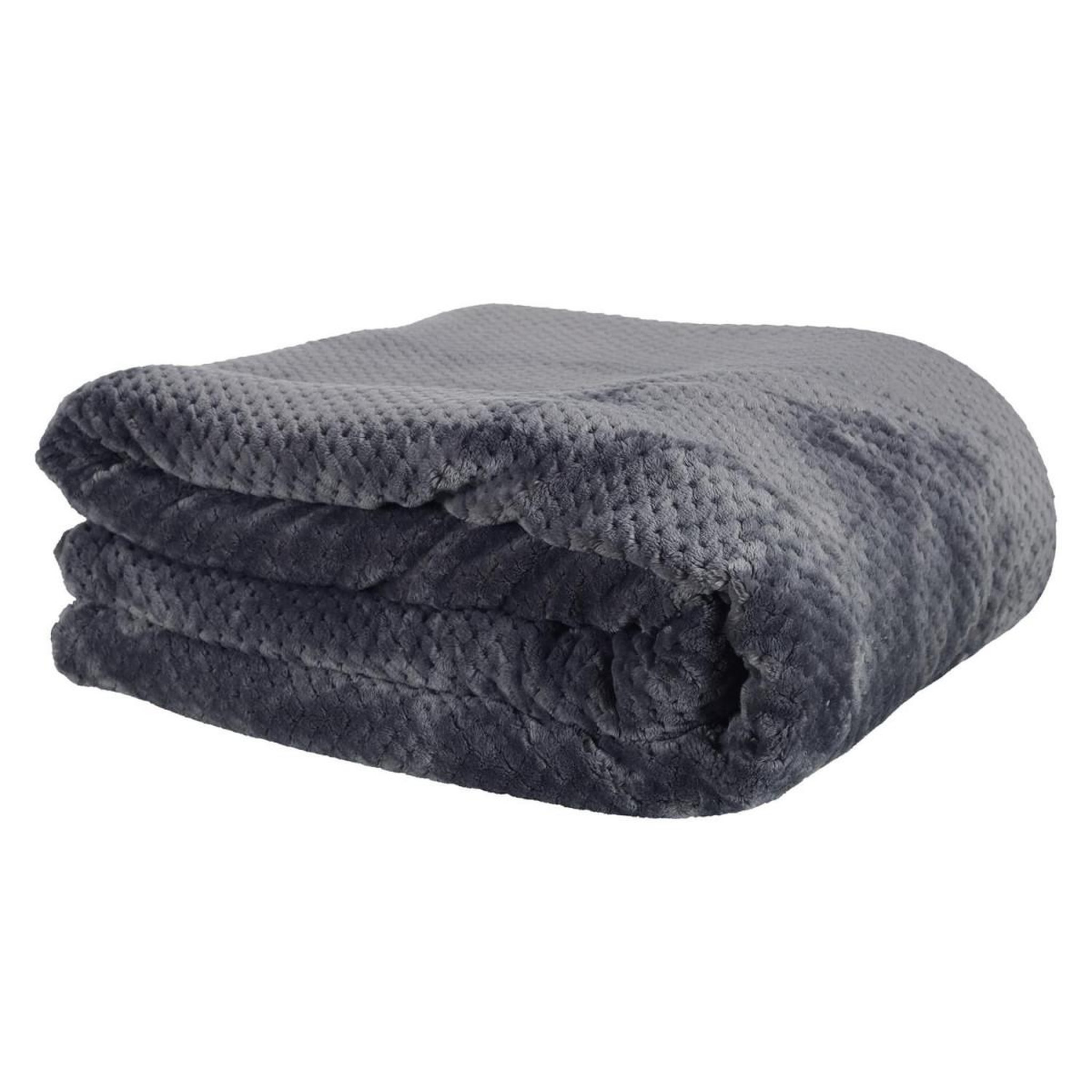 The Home Deco Factory Plaid  nid d'abeille sherpa  180x220cm gris foncé