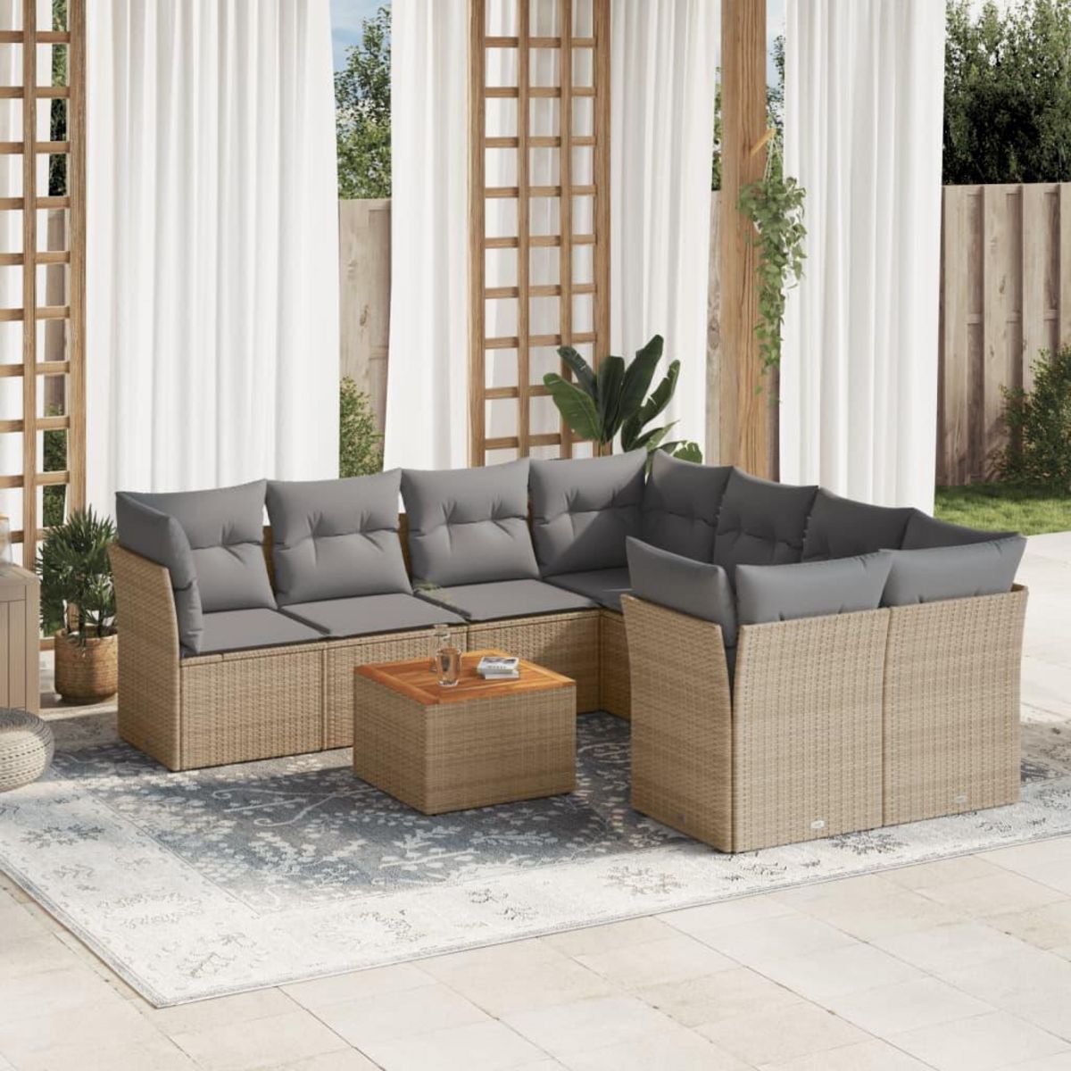 VIDAXL Salon de jardin avec coussins 9pcs melange beige resine tressee