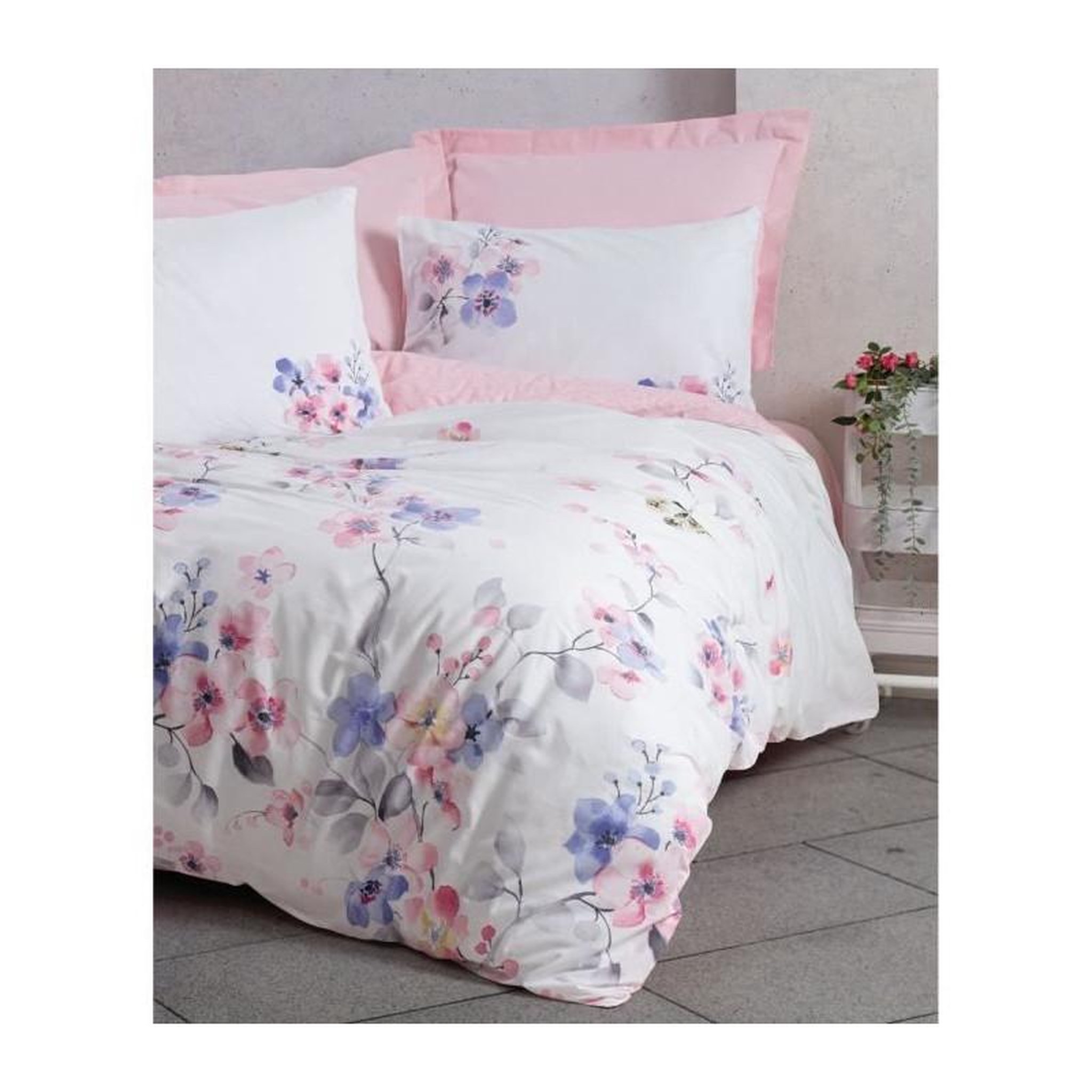 Voir la diapositive 3 : GENERIQUE Parure de lit - 129CTN64249 - 1 housse de couette 220 x 240 cm + 2 taies d'oreiller 60 x 60 cm - 100% coton ranforcé - Rose
